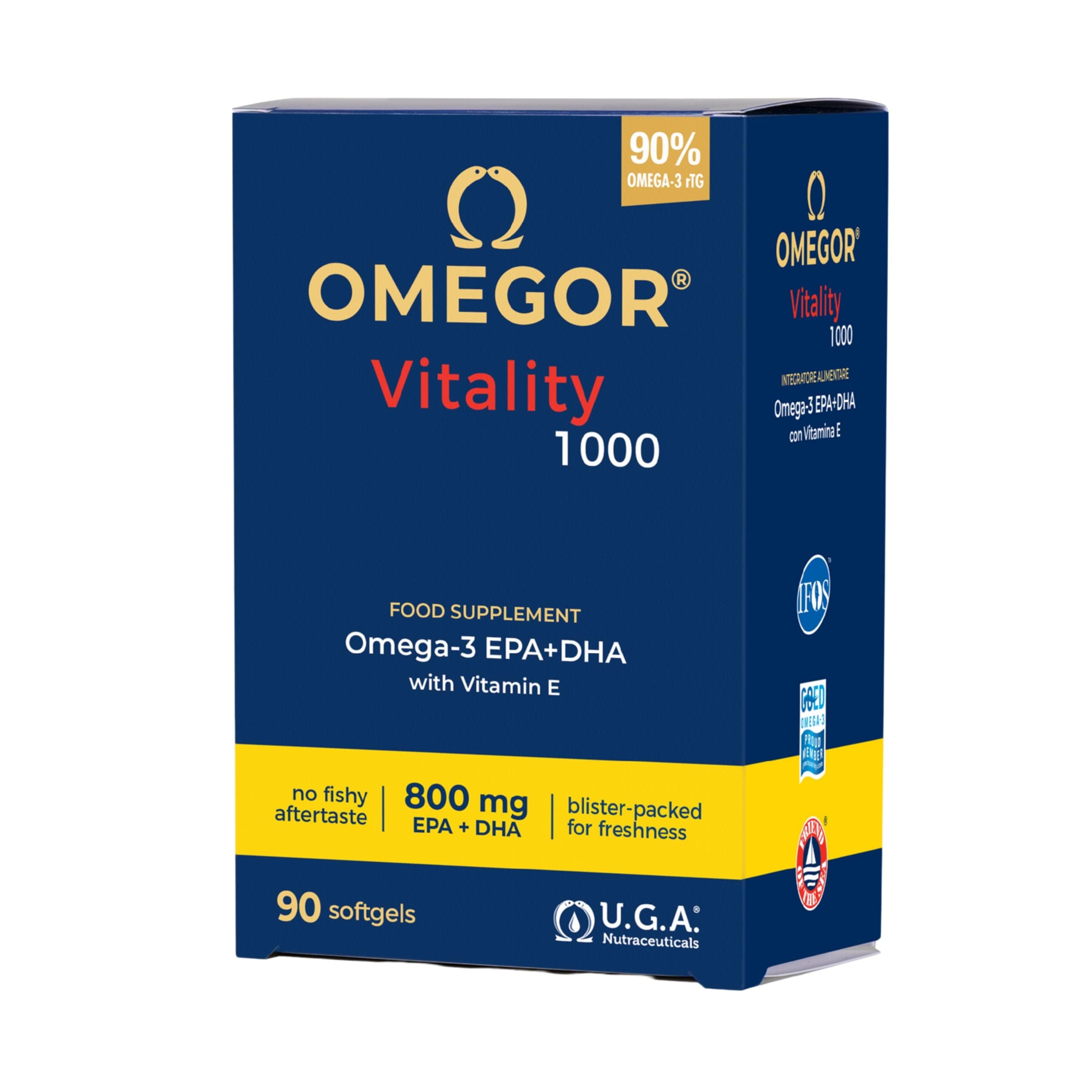 Omega 3 EPA y DHA IFOS Certificado 90 Cápsulas - OMEGOR Vitality 1000 Omega-3 Aceite de Pescado Libre de Metales Pesados y Fácil de Digerir