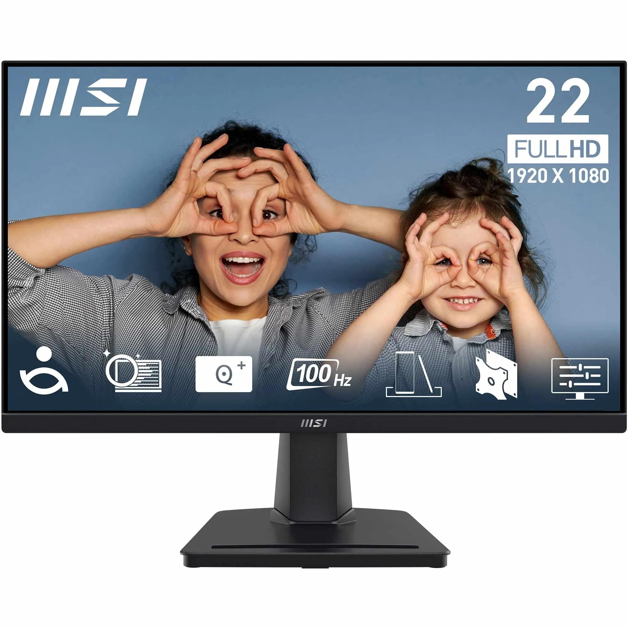 msi PRO MP225V Monitor da Ufficio 21,5” Full HD – Pannello VA 1920 x 1080, 100 Hz, Schermo a Basso Affaticamento Visivo, Inclinabile – HDMI, D-Sub (VGA)