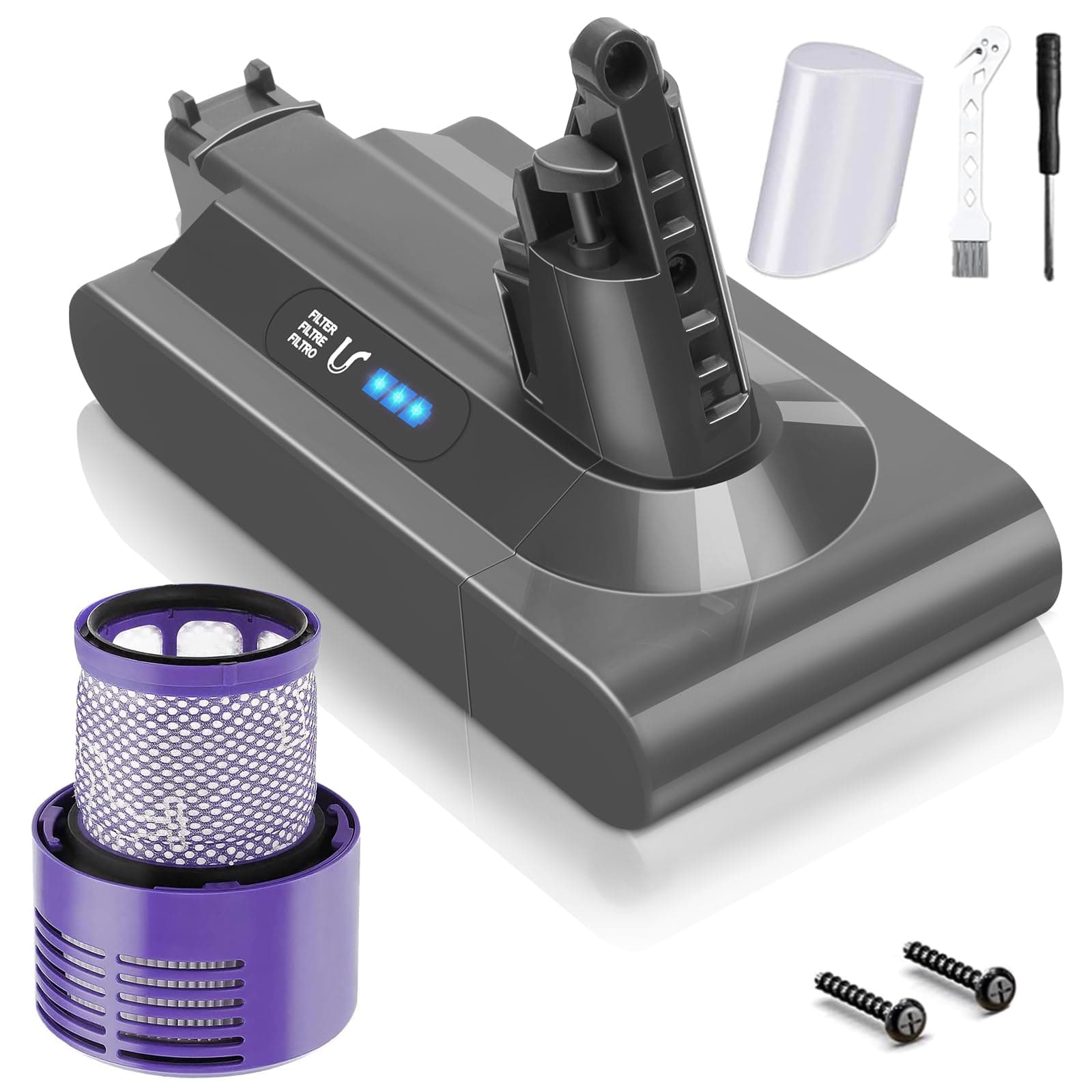 Waitley V10 6000mAh pour Dyson V10 SV12 Remplacement Batterie pour Dyson V10 Absolute Animal Cyclone Motorhead Total Clean SV12 Aspirateur +1 Filtre
