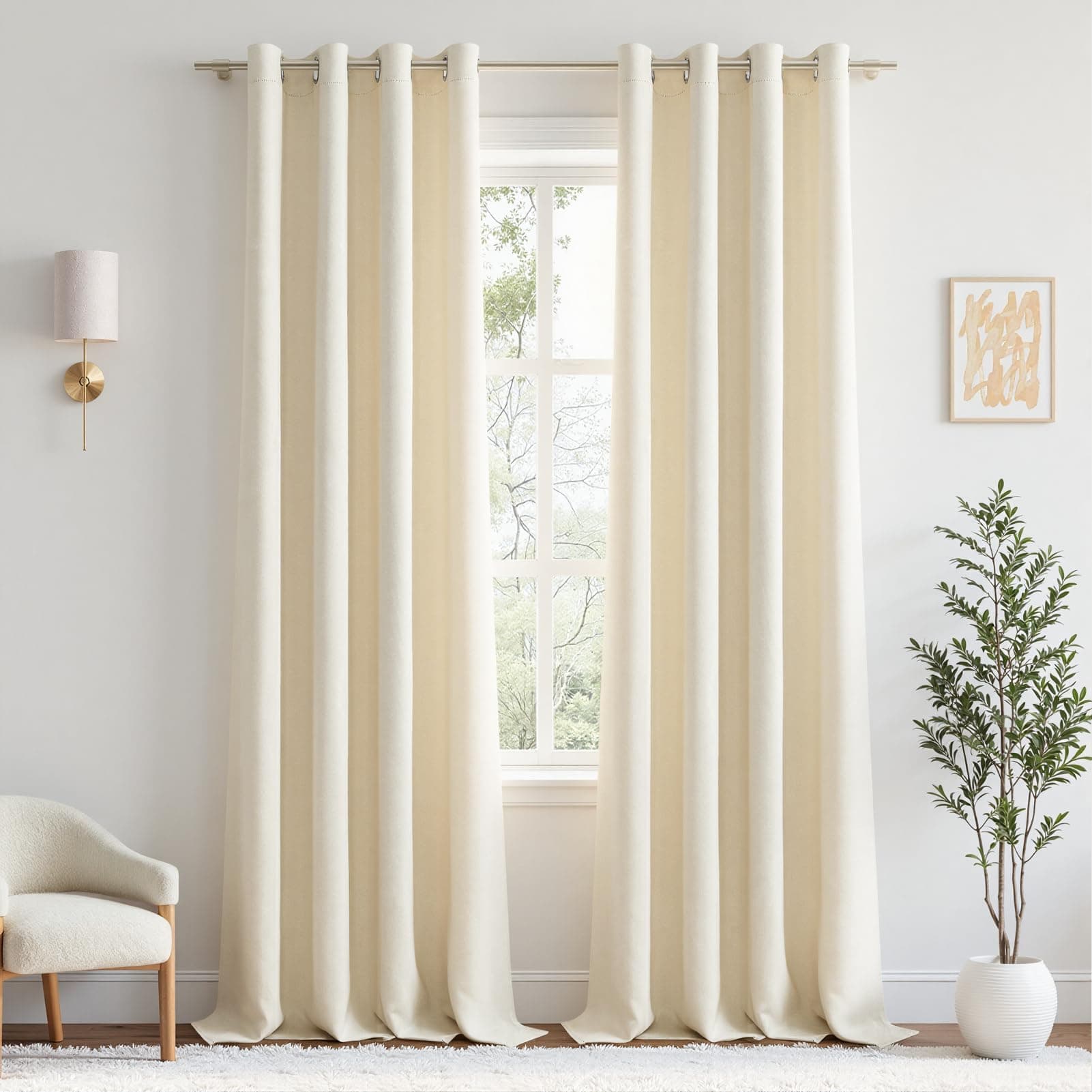 MRTREES Tende Oscuranti Termiche per Interni Finestre Camera da Letto Soggiorno Moderne 2 Pezzi 140x260 cm, Tenda Oscurante da Interno Termica Isolante Freddo e Caldo con Occhielli, Bianco Crema