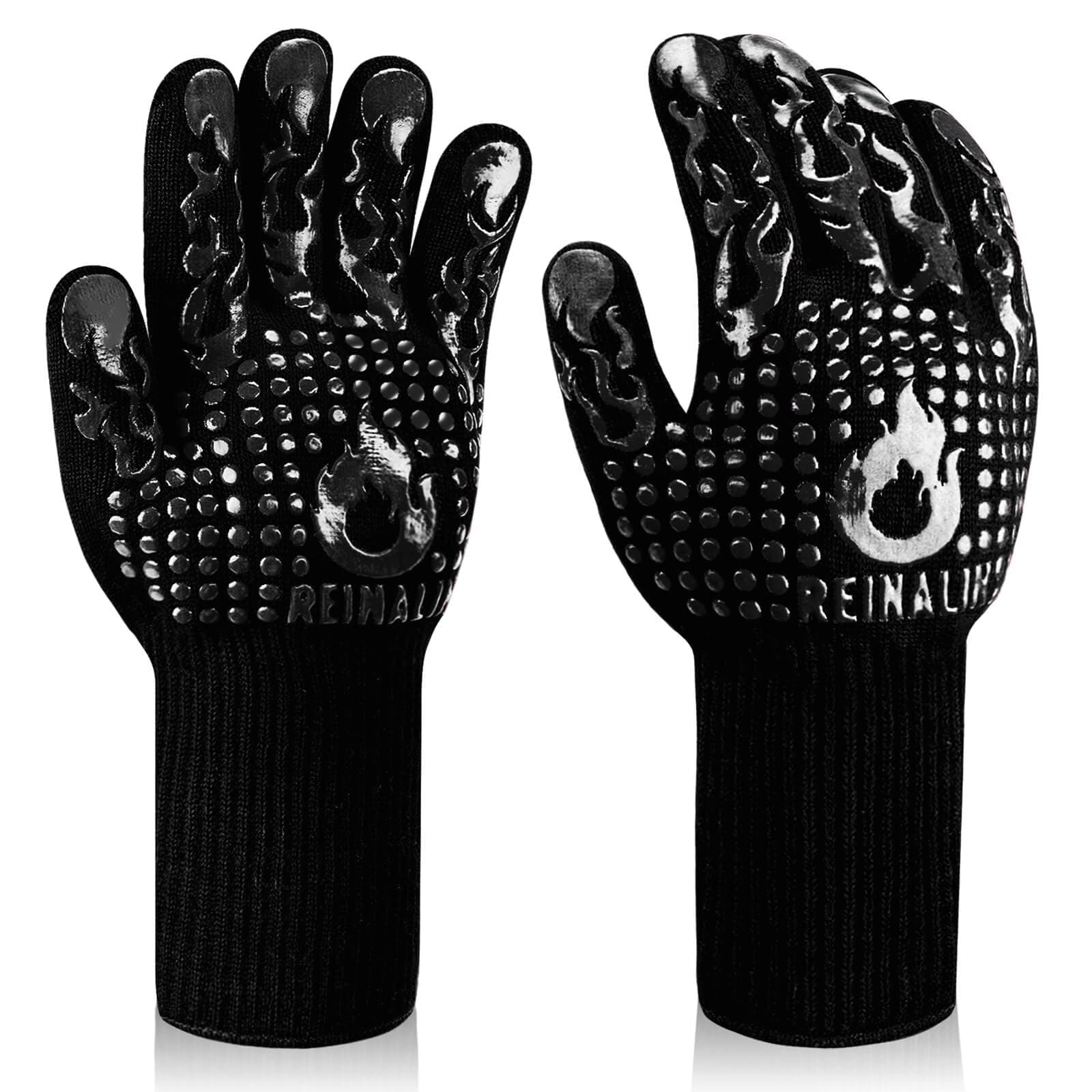 Guantes Barbacoa Cocina Resistente al Calor hasta 500°C Guantes para Horno de Silicona Antideslizante para Cocina, Parrilla, Hornear, Microondas (S/M, Negro)