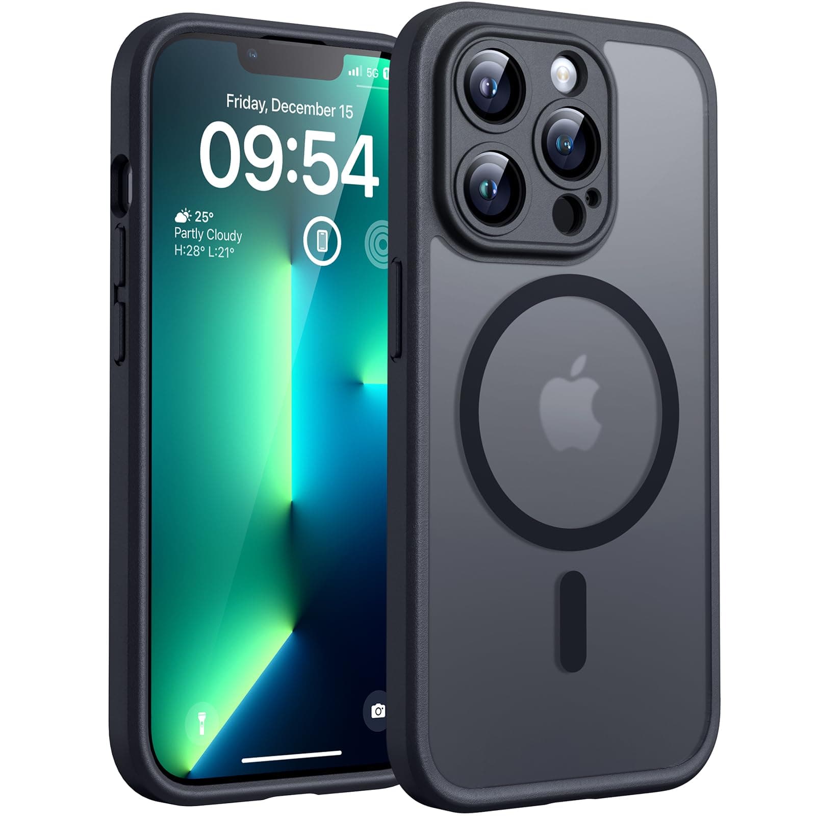TOCOL Cover Magnetica per iPhone 13 Pro 6,1 Pollic, Compatibile con MagSafe, Protezione Fotocamera Integrata, Custodia Antiurto Traslucida Opaca, Nero