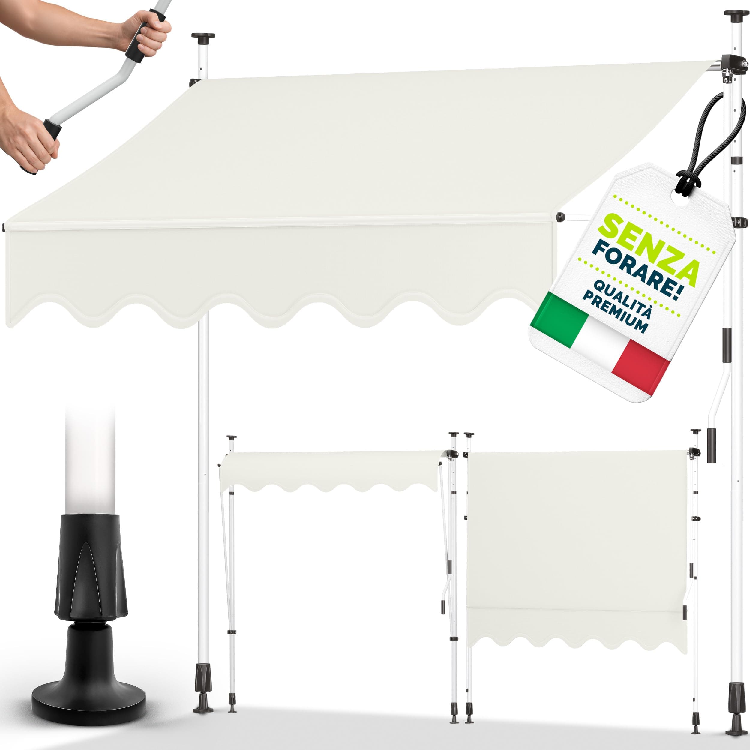 tillvex Tenda da Sole a Bracci con Manovella 250cm | Protezione per Il Balcone, Regolabile, Senza Forare, a Manovella | Tenda resistente per Esterno ai raggi UV e regolabile in Altezza