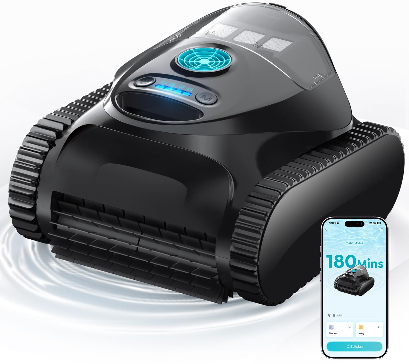 BRINBO C1 Robot Piscina Limpiafondos y Paredes, Doble Filtro, Aspirador Piscina Bateria, 7 Modos Limpieza, 180 min Autonomía, Limpiador con App, Limpiafondos Piscina de hasta 150 m², Azul Medianoche