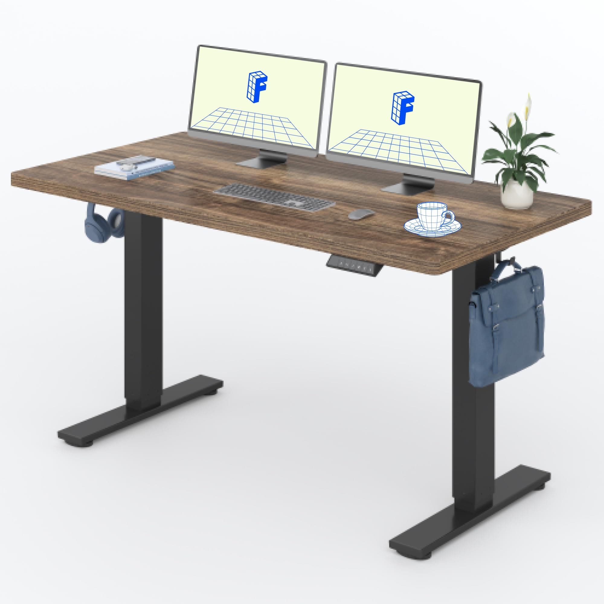 FLEXISPOT Höhenverstellbarer Schreibtisch 140×80cm, mit Haken und 25mm EINTEILIGER Tischplatte, ergonomischer Schreibtisch mit LED-Höhenanzeige und Memory-Funktion (Walnussbraun,Schwarz)