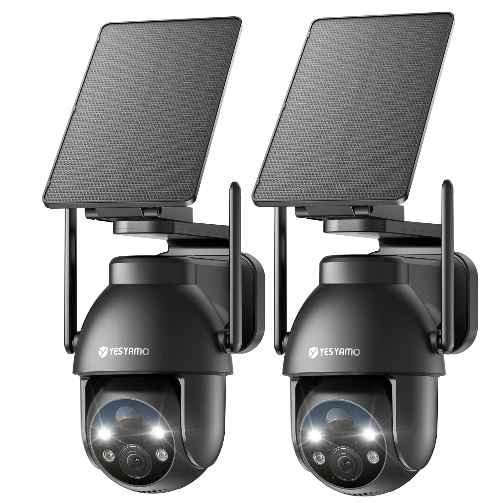 YESYAMO 2PCS 2K Camera Surveillance WiFi Exterieure sans Fil Solaire, 2.4GHz Camera Exterieur Solaire avec Panneau Solaire, 360° PTZ, Vision Nocturne Couleur, Audio Bidirectionnel