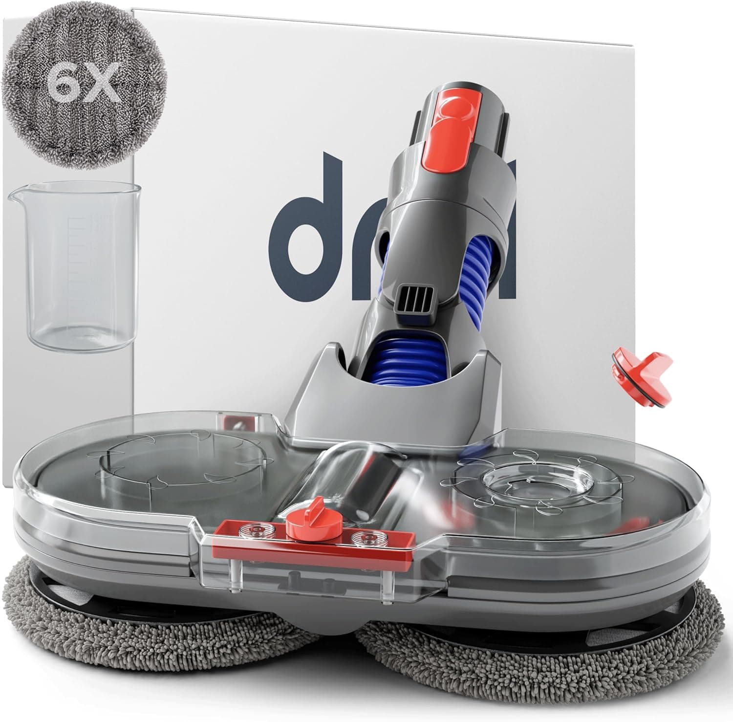 Dripl Testa di Mocio Elettrico per Dyson V7/V8/V10/V11/V15/Gen5 Aspirapolvere con serbatoio d'acqua removibile, 6 spazzole lavapavimenti e contenitore di riempimento (V7/V8/V10/V11/V15/Gen5)