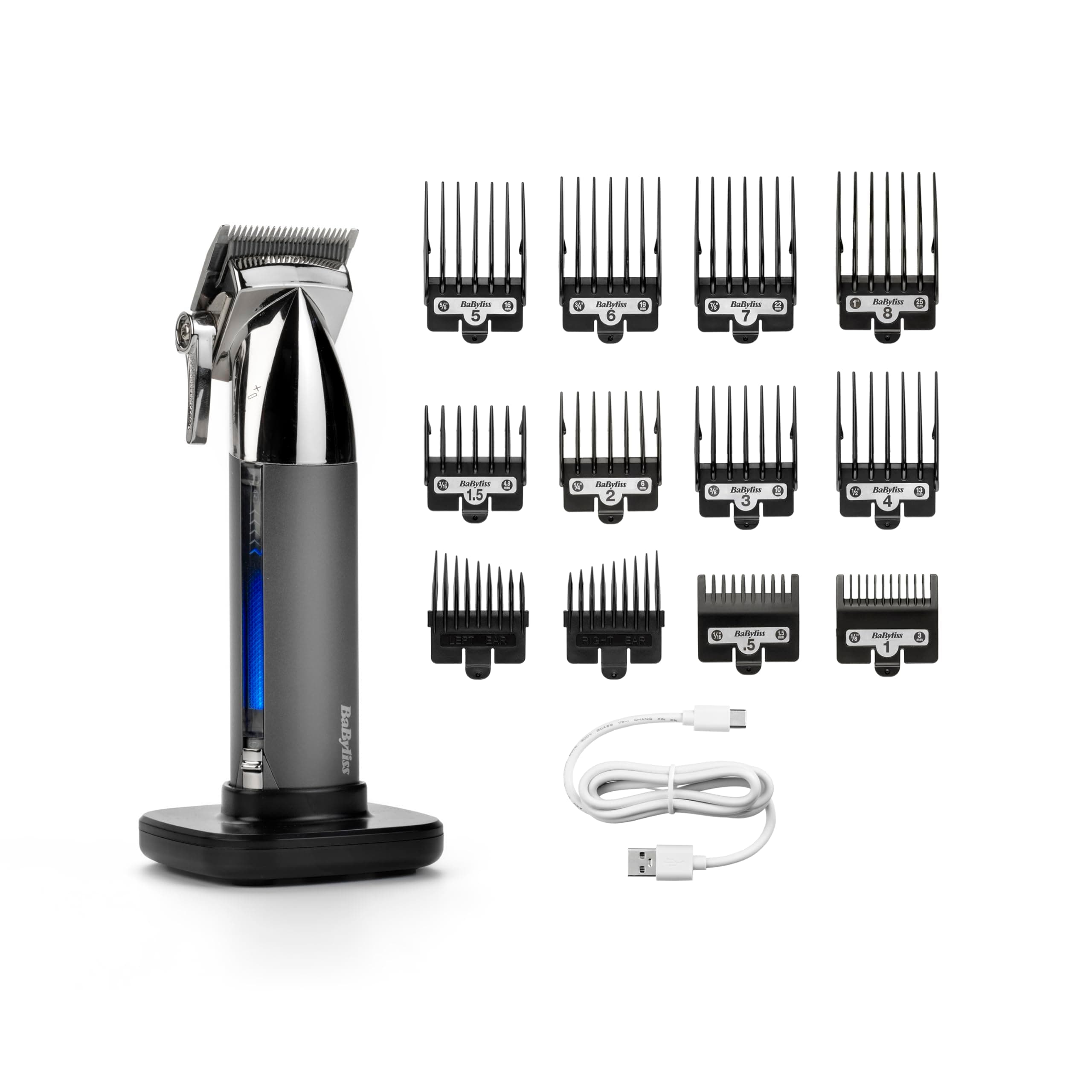 BaByliss Tondeuse cheveux sans fil Super-X Metal, Lames en acier japonais, 10 sabots, 2 sabots oreille, Batterie lithium, affichage digital, Poignée en métal, noir, E996E
