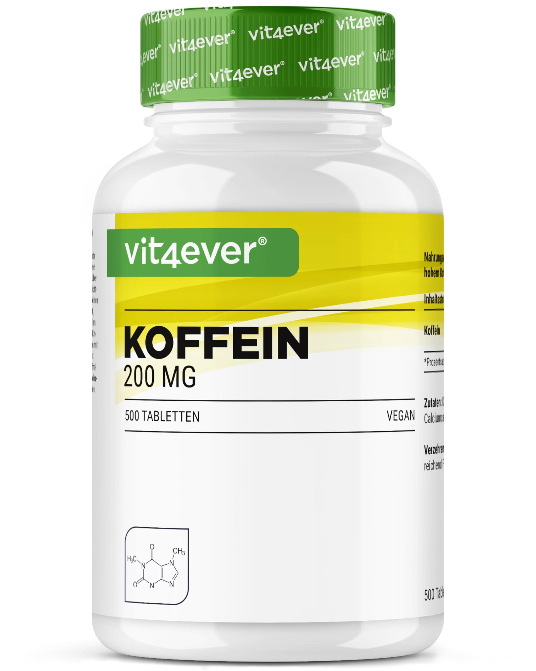Koffein Tabletten mit je 200 mg - 500 Tabletten - Laborgeprüft (Wirkstoffgehalt & Reinheit) - Ohne unerwünschte Zusätze - Hochdosiert - Vegan - Premium Qualität