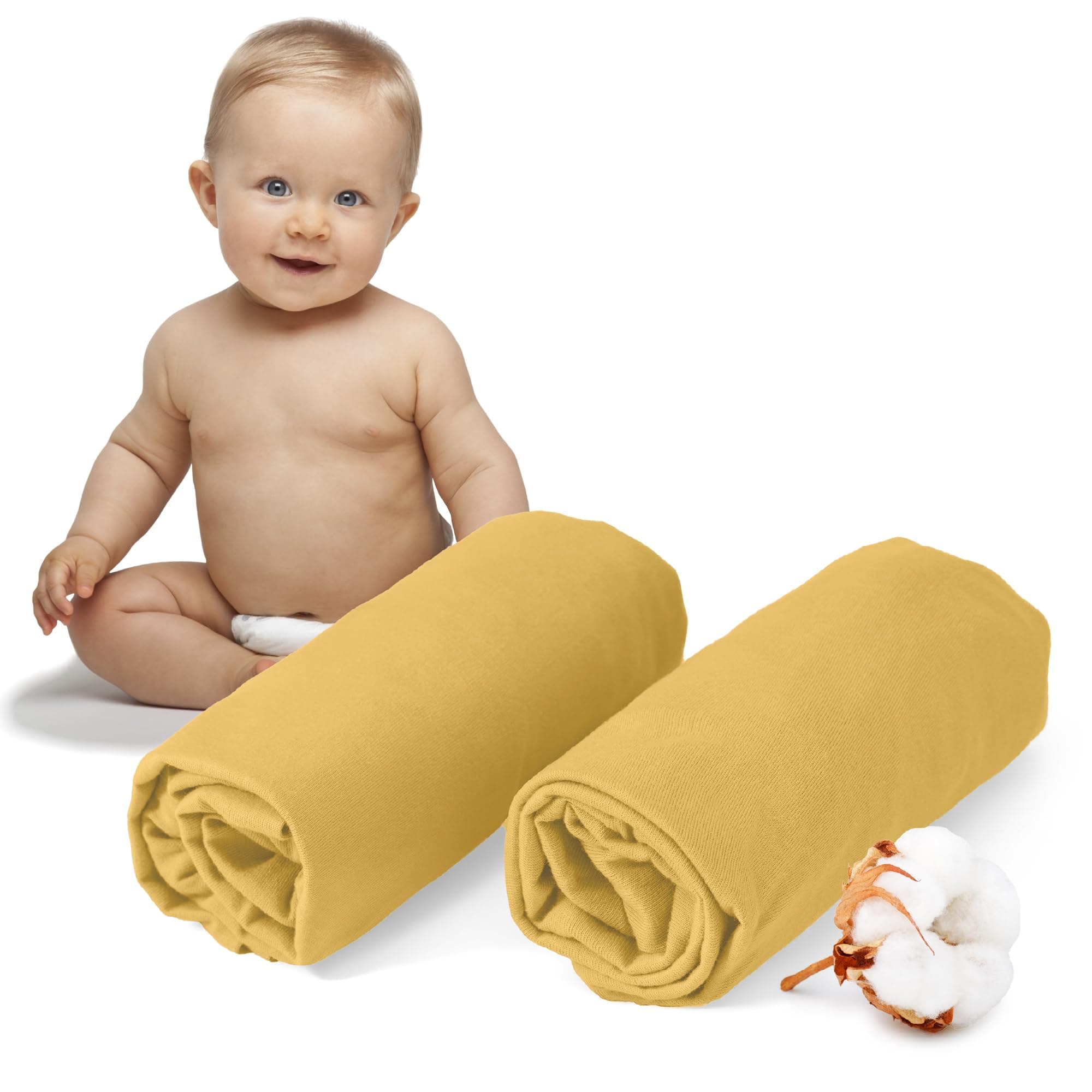 Dreamzie - Juego de 2 Sabanas Cuna 60x120/70x140 Algodon Ajustables - Oeko Tex Certificado - Amarillo - Sabana Bajera Cuna 60x120/70x140 Algodon 100%
