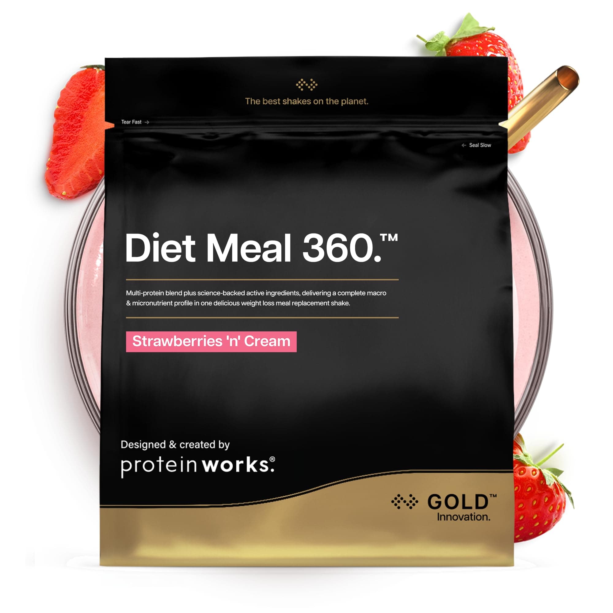 Protein Works | Diet Meal 360 – GOLD Innovation, Shake Sustituto de Comidas, Apoya Pérdida de Peso, 24 Vitaminas & Minerales, Linaza, Inulina, Omega-3, Fresas con Nata, 28 Comidas, 2kg