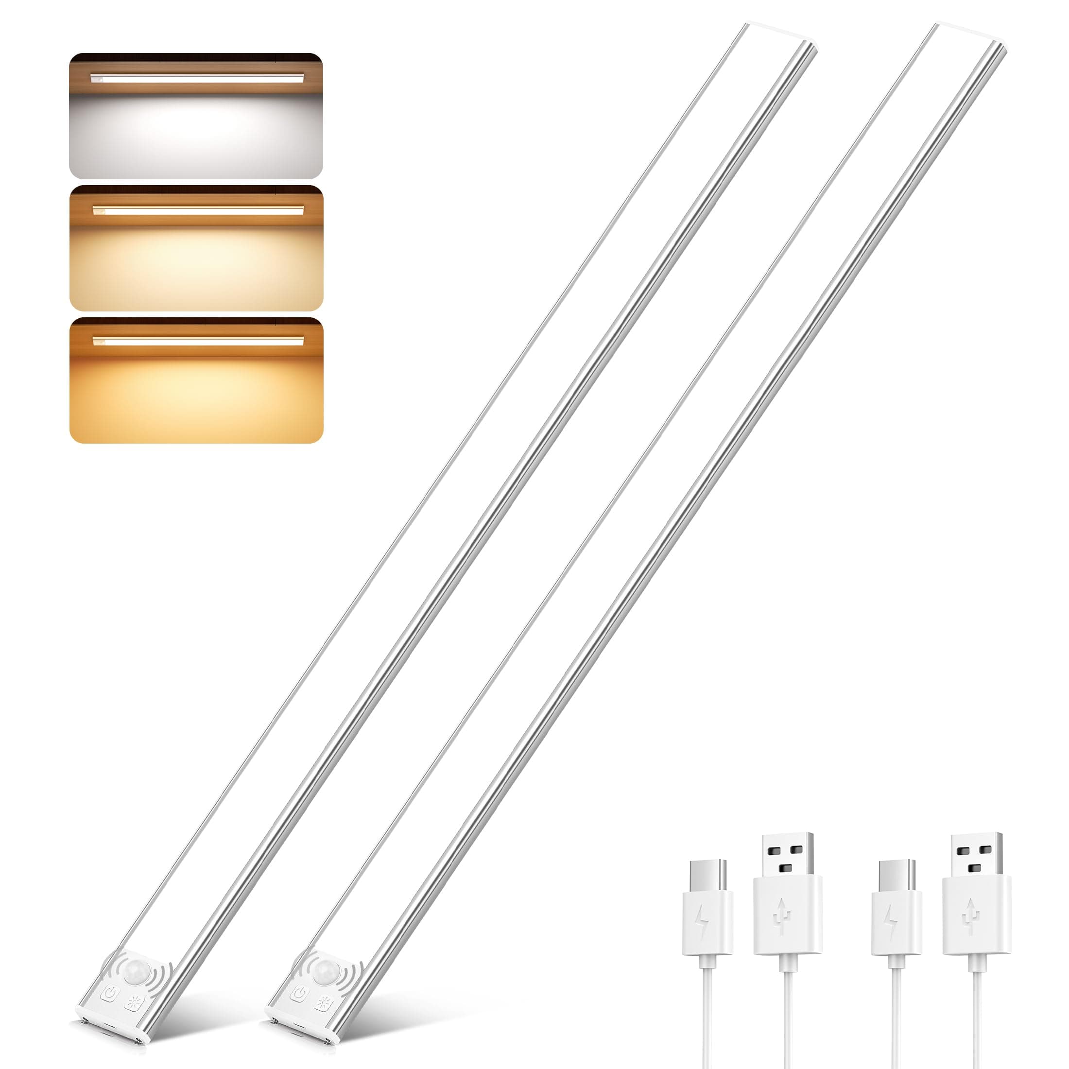 Luce Armadio LED con Sensore, 3 Temperature di Colore Dimmerabile Led con Sensore di Movimento, USB Ricaricabile Magnetica Lampada, Luce Led Sottopensile per Cucina Garage Scale Bagno Corridoio