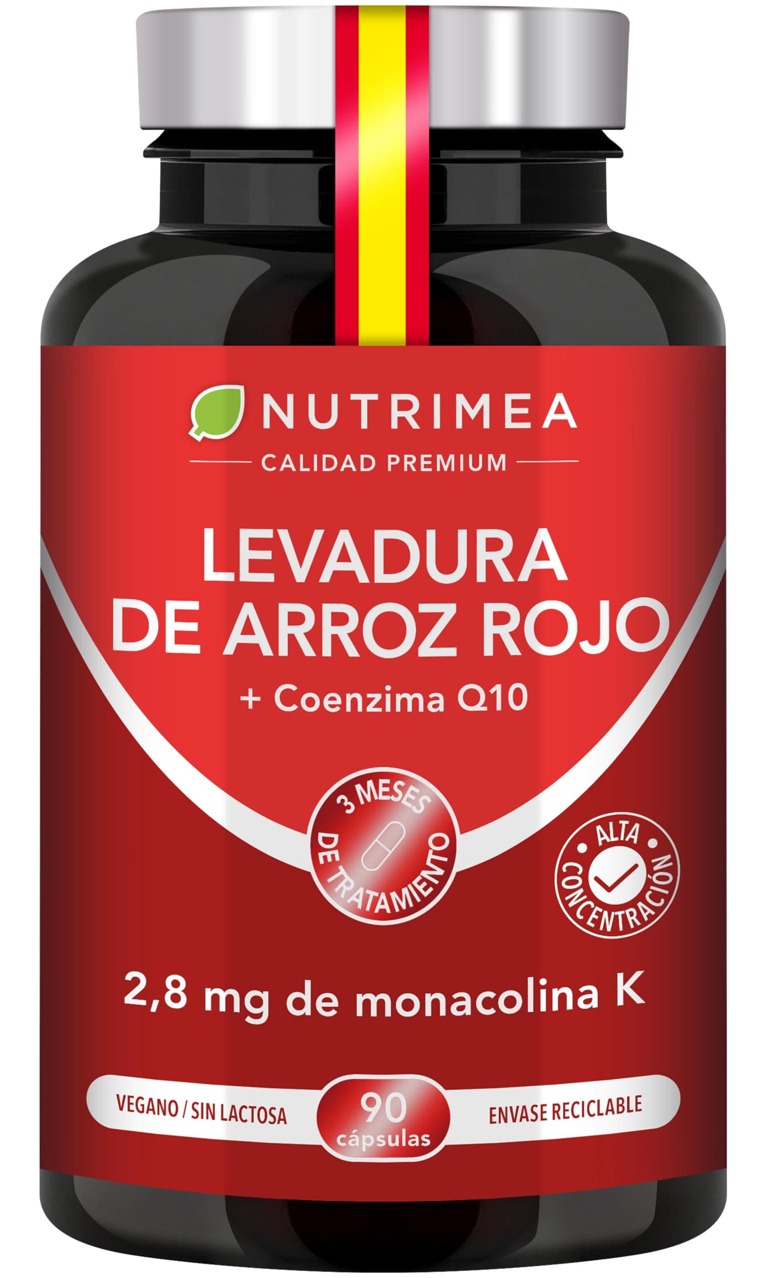 Levadura de Arroz Rojo + 15 mg Coenzima Q10 + 2,8 mg Monacolina K – Apoyo al Colesterol – Sin Citrinina – Alta Concentración – 90 Cápsulas Veganas – Fabricado en Francia – Nutrimea