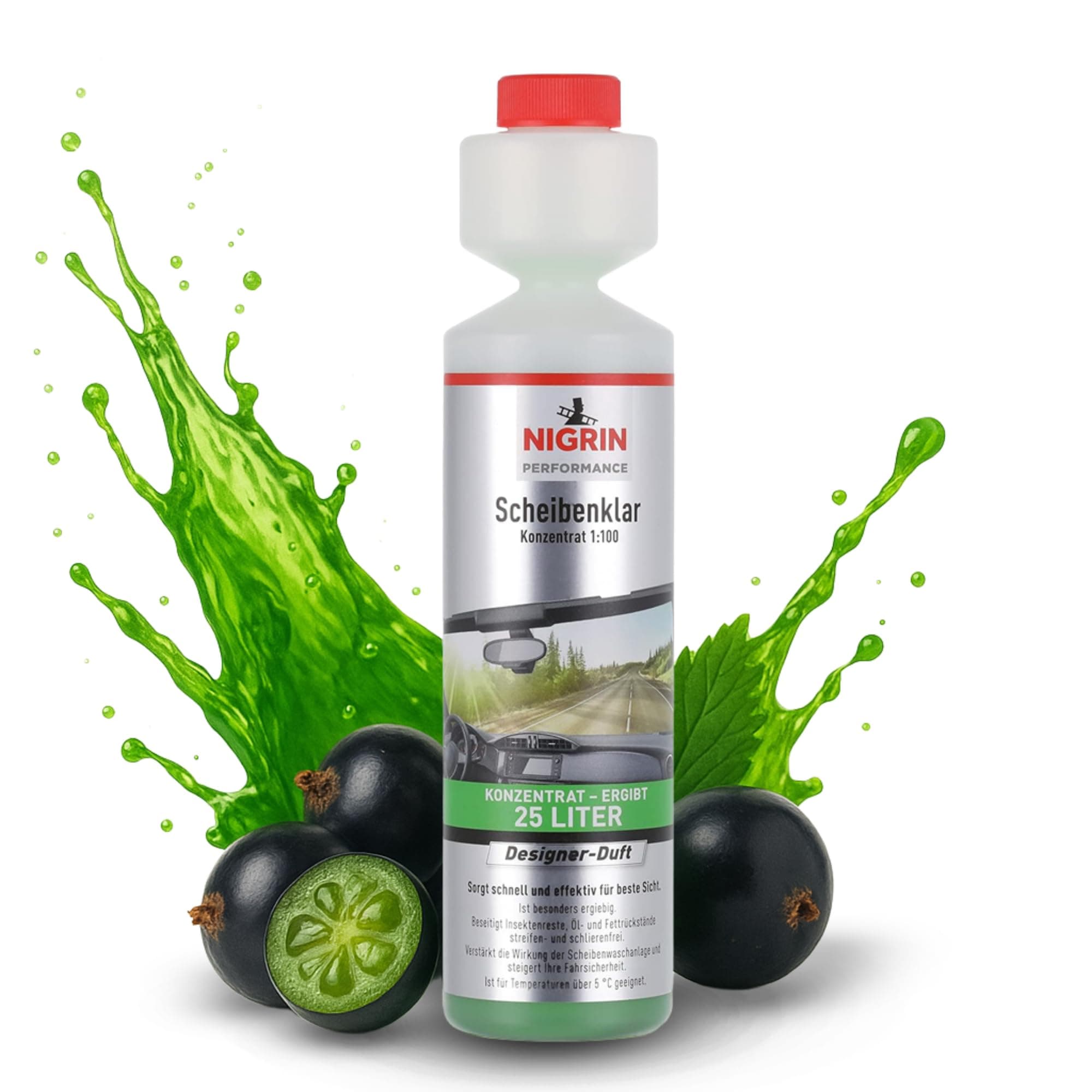 NIGRIN Performance Scheibenklar Konzentrat 1:100 Designer Duft | 250 ml | Reinigungszusatz für Autoscheiben und Scheinwerfer | entfernt Insekten, Öl, Fett | schlierenfrei | sehr ergiebig | ab 5°C