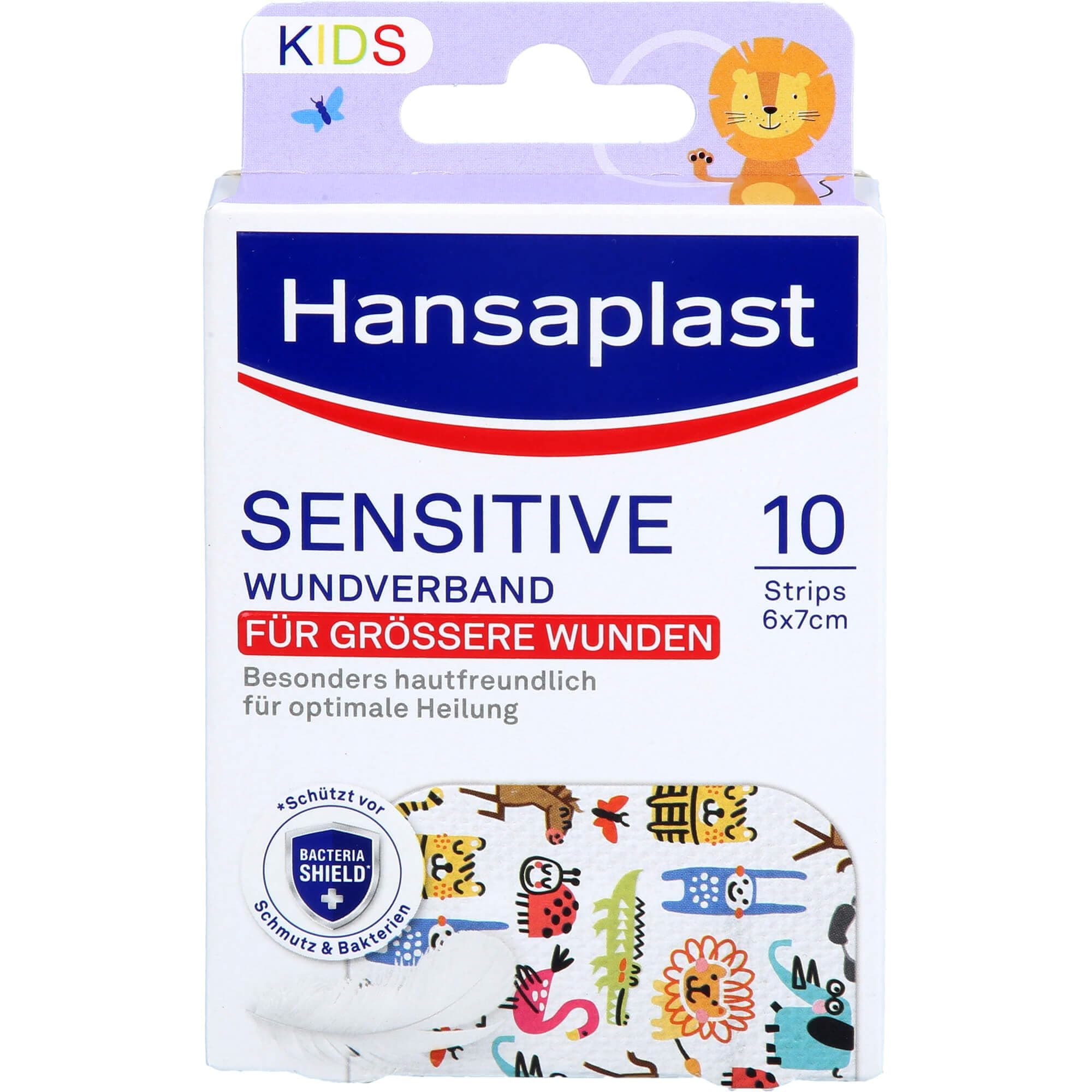Hansaplast Sensitive Kids Wundverband (6 x 7 cm), besonders hautfreundliche Wundpflaster für mittlere bis größere oberflächliche Wunden, schmerzlos zu entfernendes Kinderpflaster