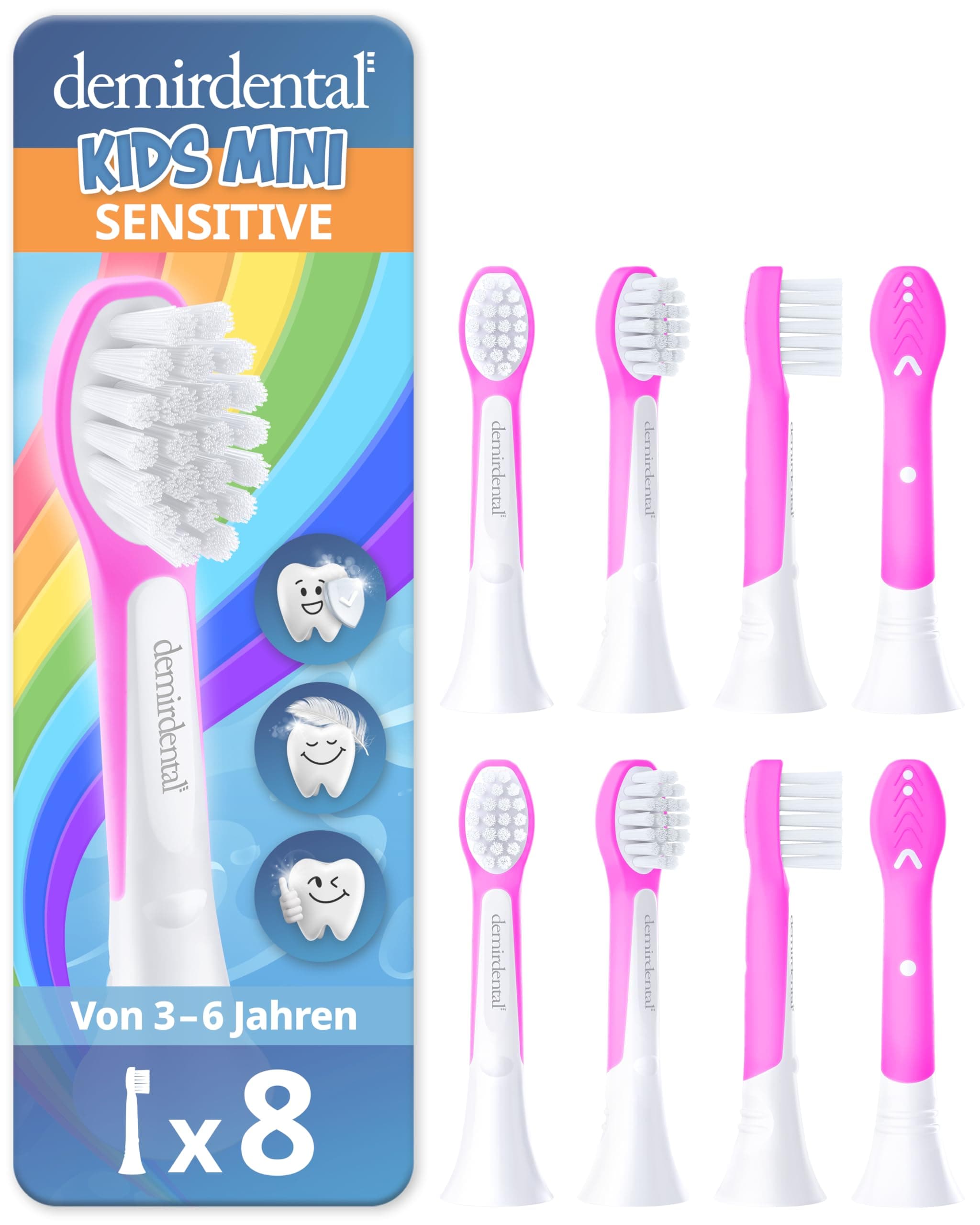 demirdental Ersatzbürsten für Kinder passend für Philips Sonicare Ersatzbürsten Kids, Compact Mini geeignet für 3-6 Jahre, entspricht HX6034 HX6038, Magenta, 8er Set