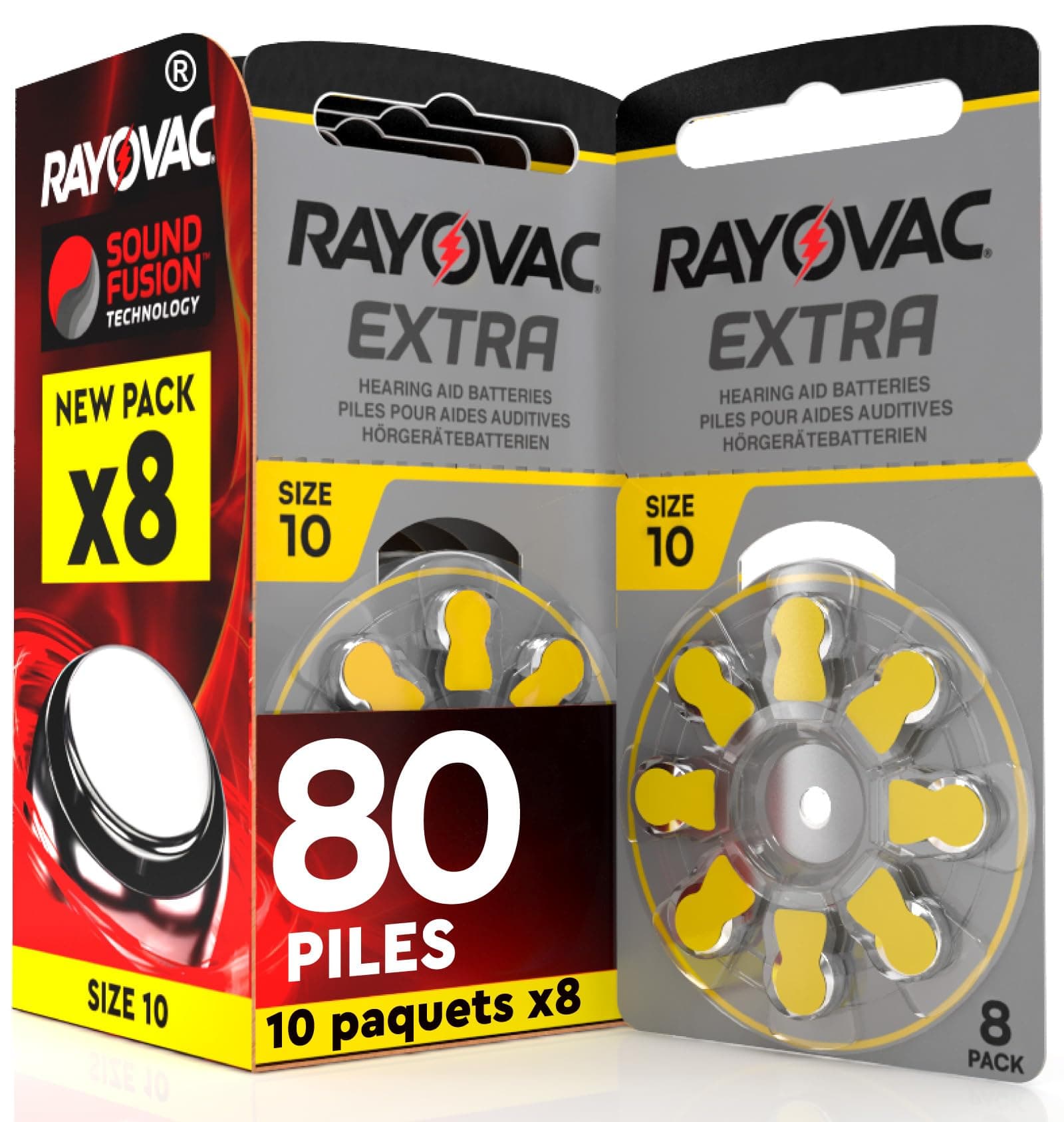 80 Piles pour appareils auditifs Rayovac Extra 10. - 10 Ampoules de 8 Piles