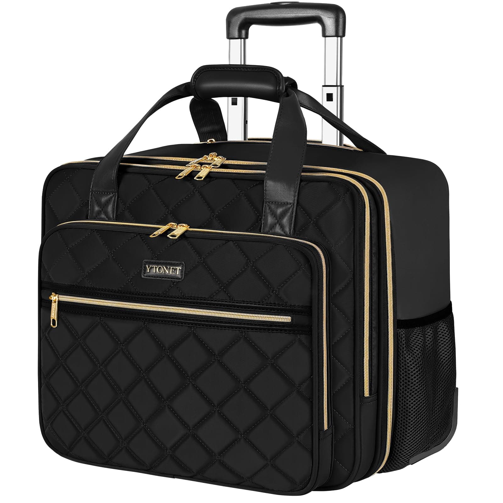 Ytonet Sac a roulettes de Ordinateur Portable Femme, Malette à roulettes pour Femmes 17.3 Pouces, Sac à roulettes pour Enseignantes 10 Poches de Rangement, comme Cadeau pour Mère, Enseignante, Noir