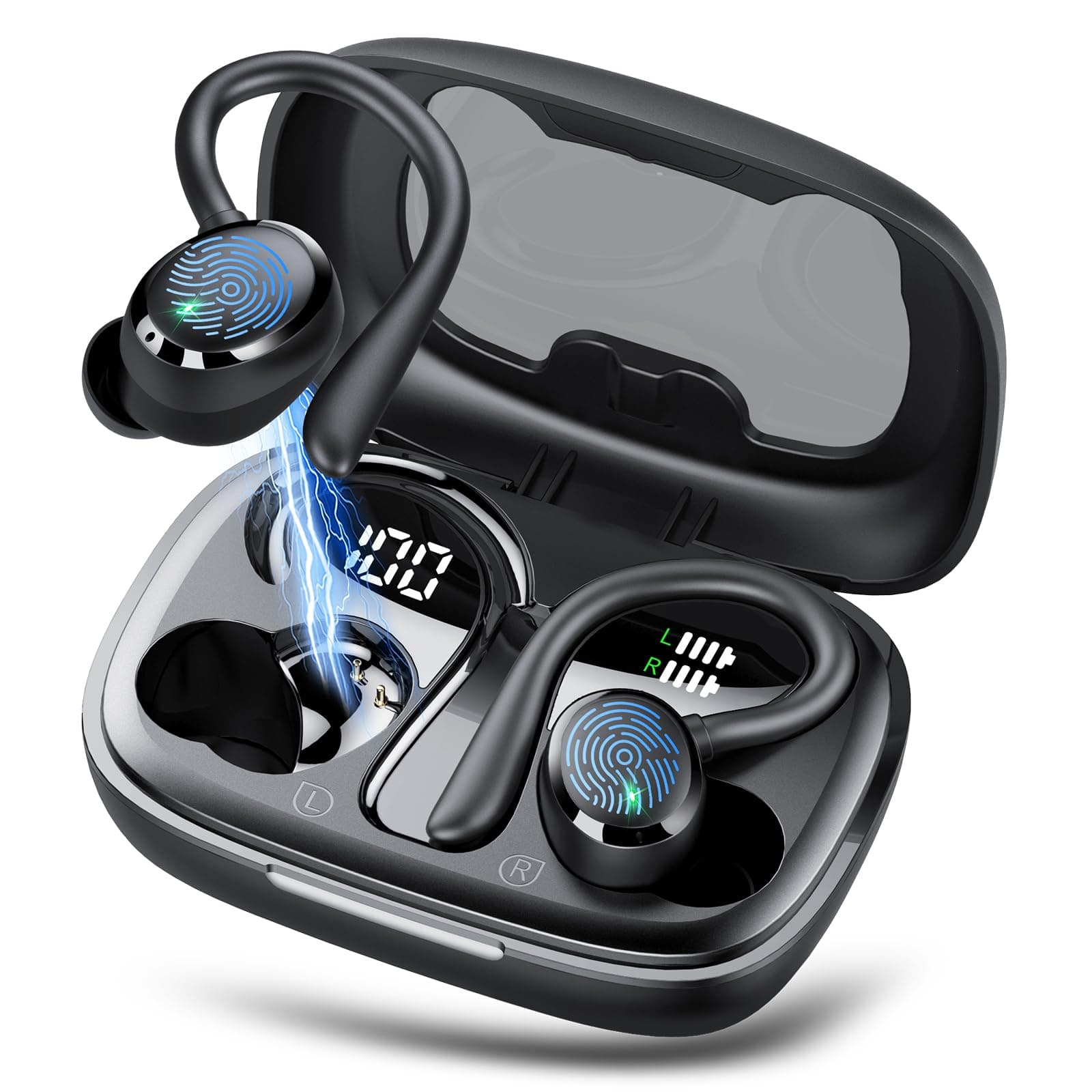 Auriculares Inalámbricos Bluetooth 5.3, 72 Horas de Reproducción | Auriculares Deportivos con pantalla LED, Reducción de Ruido ENC de 40 dB, Impermeables IPX7, Cascos Inalambricos para Running