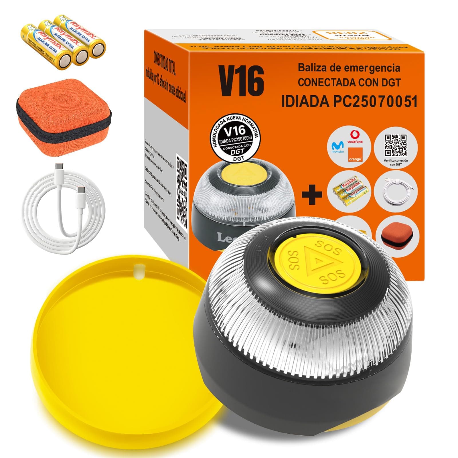 XIXISOYA Baliza V16 Homologada DGT con Geolocalización Luz de Emergencia V-16 Conectada DGT 3.0 con SIM y Datos hasta 2038 (S-1PCS)