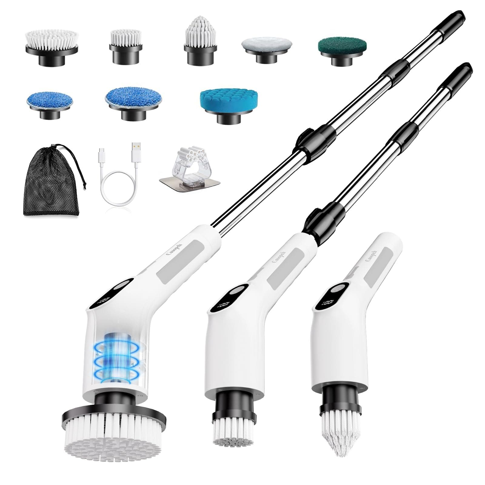 Brosse Rotative Nettoyage Electrique avec 8 Têtes Interchangeables, Rechargeable Brosse Nettoyage Salle de Bain, 2 Vitesses réglables,pour Salle de Bain, Cuisine, Carrelage et Sol