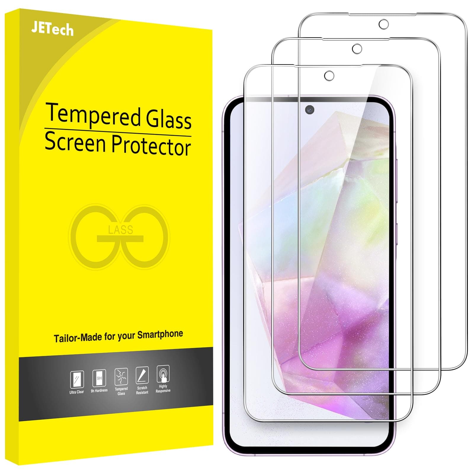 JETech Pellicola Protettiva per Samsung Galaxy A35 5G 6,6 Pollici, 9H Vetro Temperato Film, Antigraffio, HD Chiaro, Pacco da 3