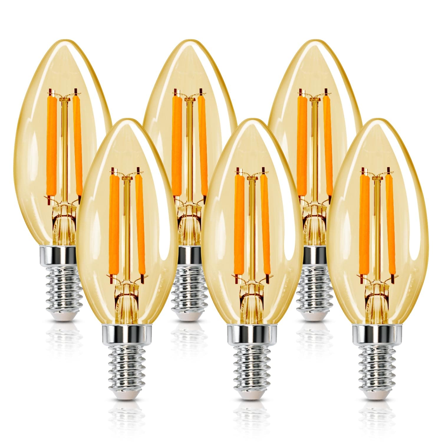 Aigostar Bombilla LED vela Edison, 8W Equivalente a 64W, Casquillo Fino E14, Luz Cálida 2200K, 880 Lúmenes, Bombilla LED Vintage Decorativa C35 de Filamento, No Regulable, Cristal ámbar, Pack 6