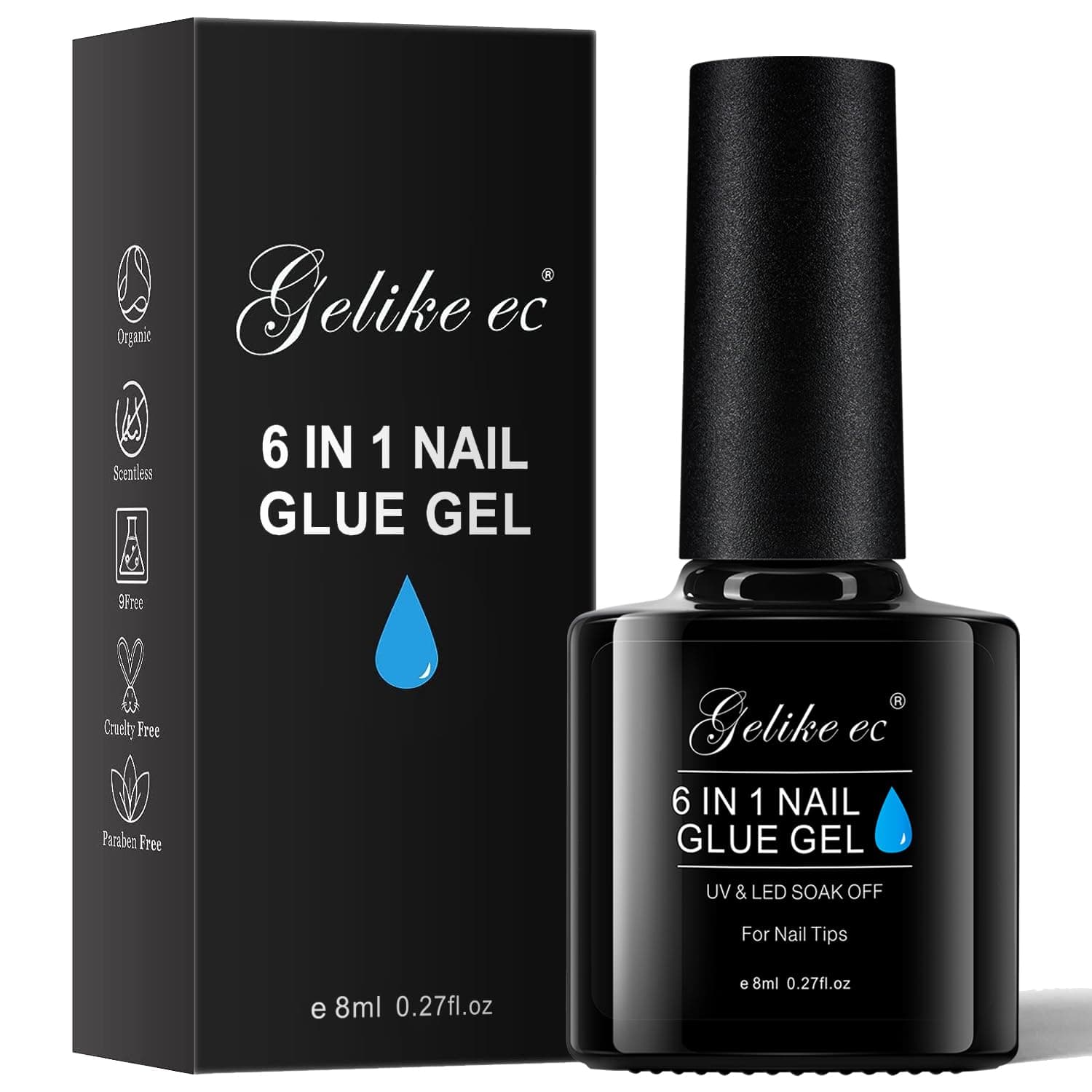 Gelike ec Colle Faux Ongles Gel 6 en 1 - Gummy Base Pose americaine, UV Builder Colle Capsule Americaine Ongle Extra Forte, pour Vernis Semi Permanent, Faux Ongles, 8ml