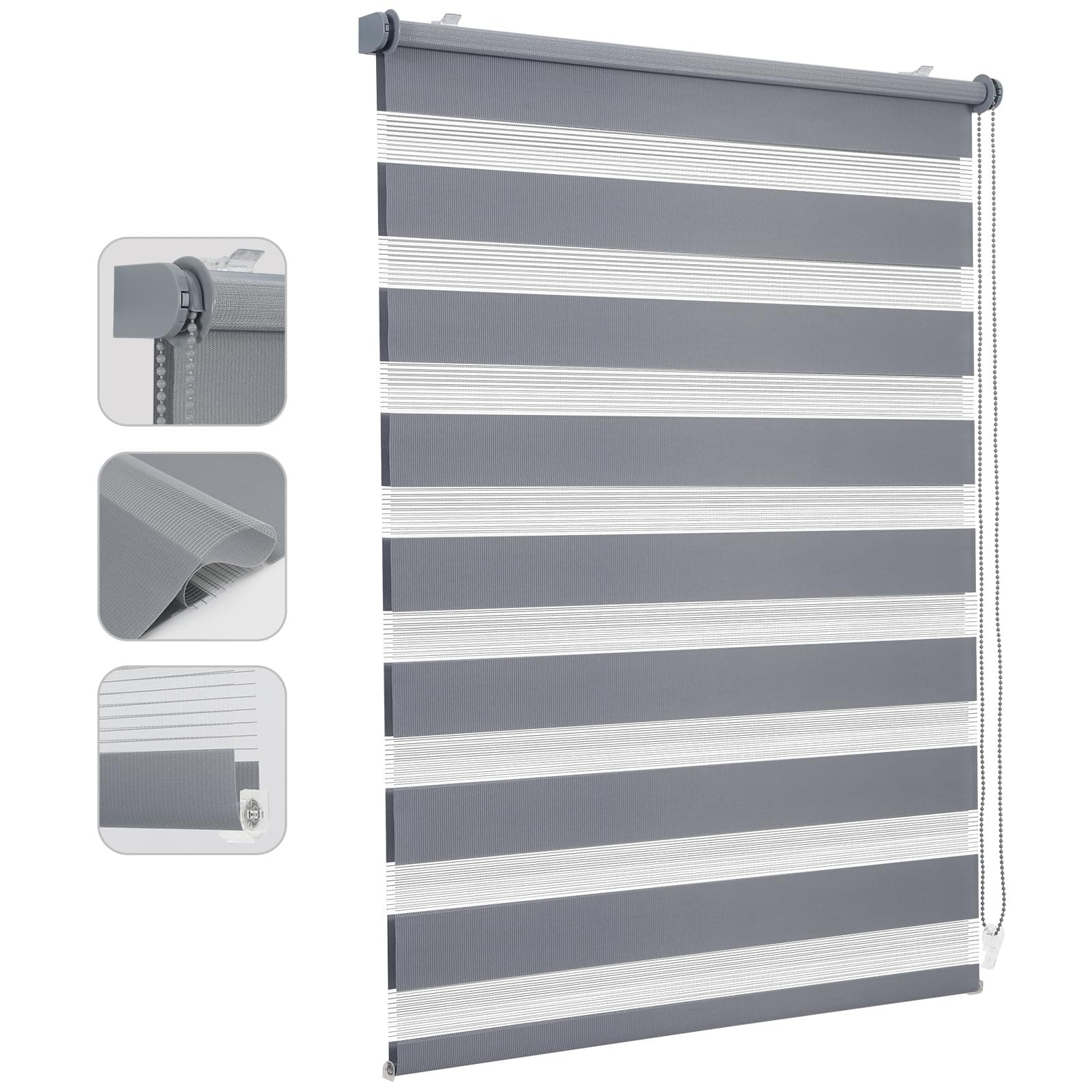 Sekey Doppelrollo Klemmfix ohne Bohren für Fenster, Doppelrollo 95 cm breit, Duo Rollo Jalousie Sonnenschutz, 95x130cm, Grau