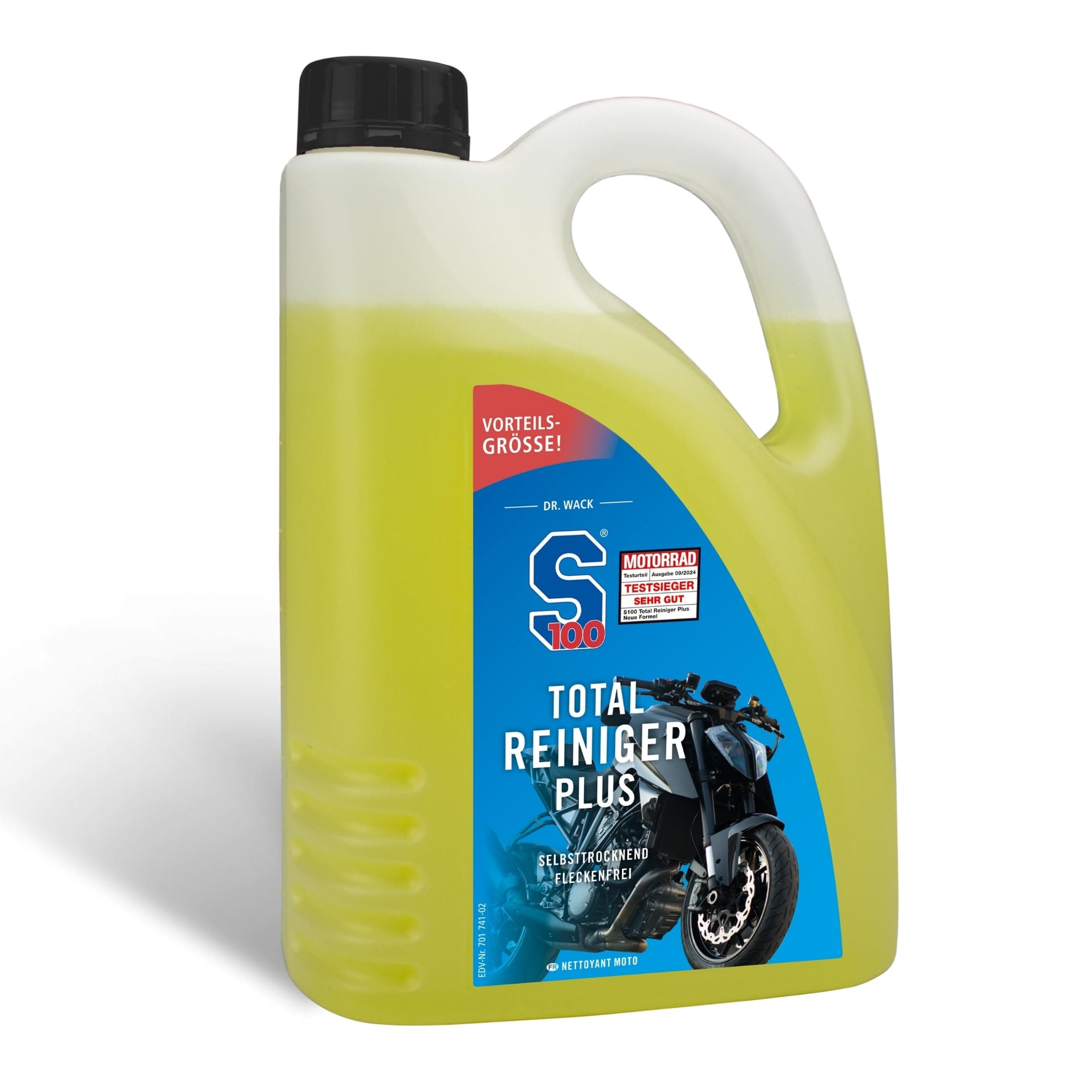 Dr. Wack - S100 Total Reiniger Plus 2 Liter - Effektiver Motorrad-Reiniger mit Gel-Formel - Schonende Reinigung von Verschmutzungen - Hohe Ergiebigkeit & Reinigungskraft - Hochwertige Motorradpflege