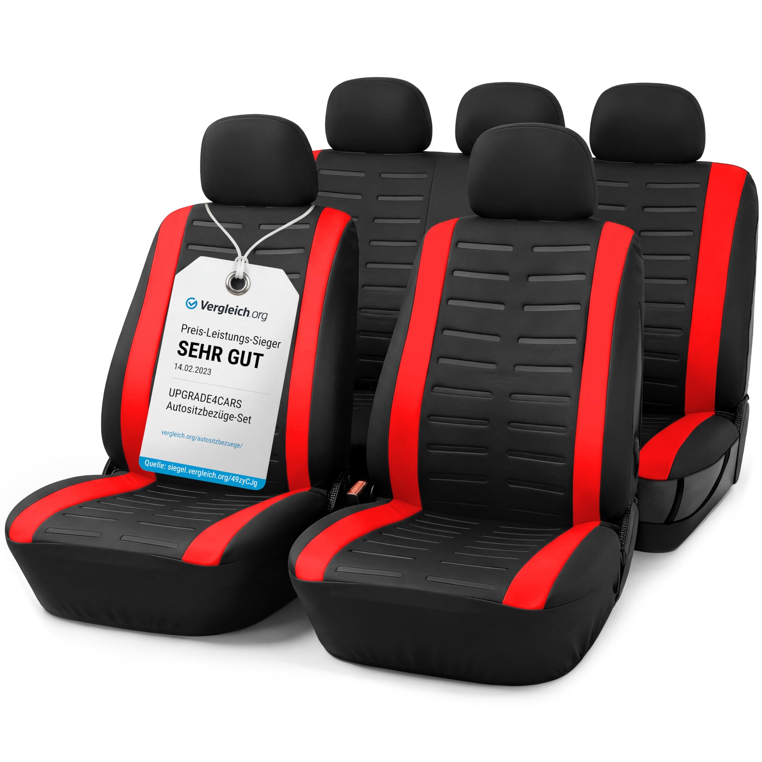 Upgrade4cars Set Coprisedili Universale Versione 2026 | Coperture per Anteriore e Sedile Posteriore in Rosso | Accessori Interno Auto Decorazione
