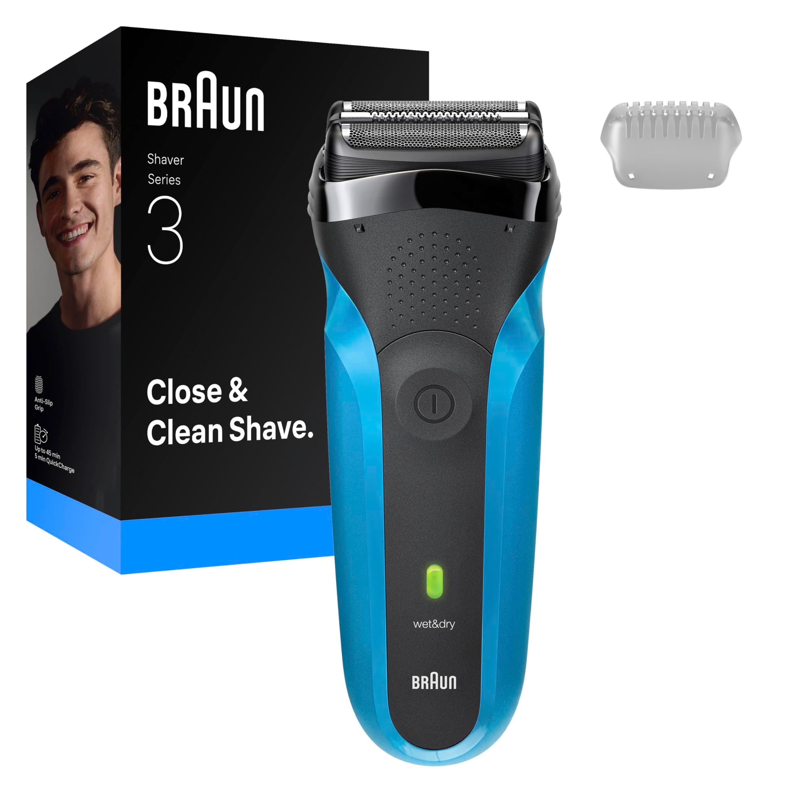 Braun Serie 3 Rasoio Elettrico Barba, Wet&Dry, Regolabarba Uomo, Rasoio Barba, 3 Lame Flessibili, Regolabarba Braun, Progettato in Germania, 310S, Blu