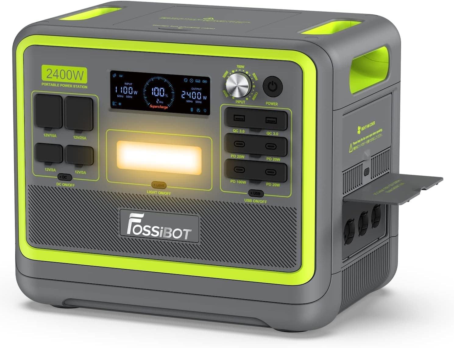 FOSSiBOT Estacion de Energia Portatil F2400, Batería LiFePO4 2048 Wh, 3 Tomas de CA Para un Total de 2400W de Potencia (4800W de Pico), Generador Solar Portatil para Camping, Viajes