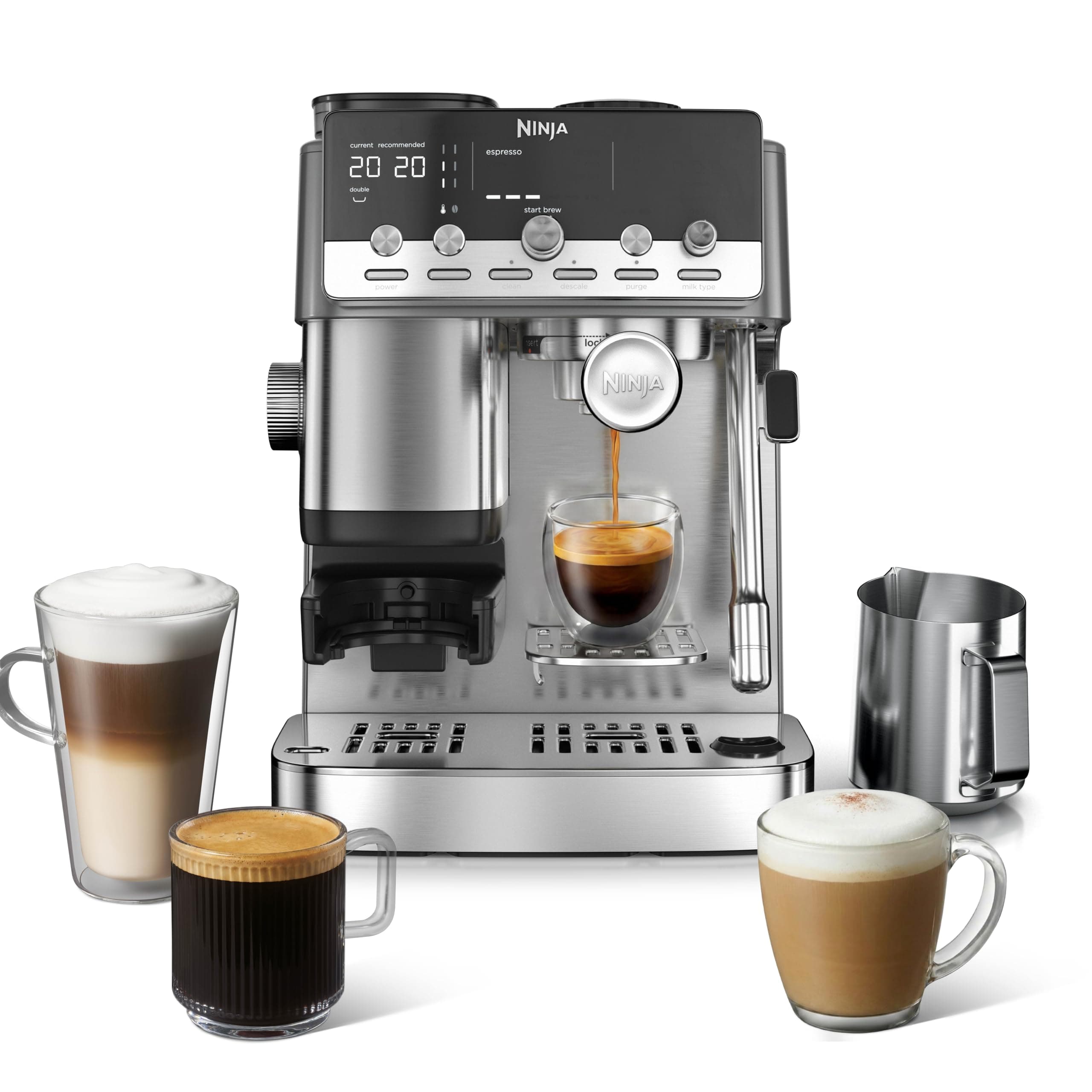 Ninja Luxe Café Mini 2-in-1, Macchina da caffè filtro ed espresso con macinacaffè integrato e montalatte automatico ES351EU