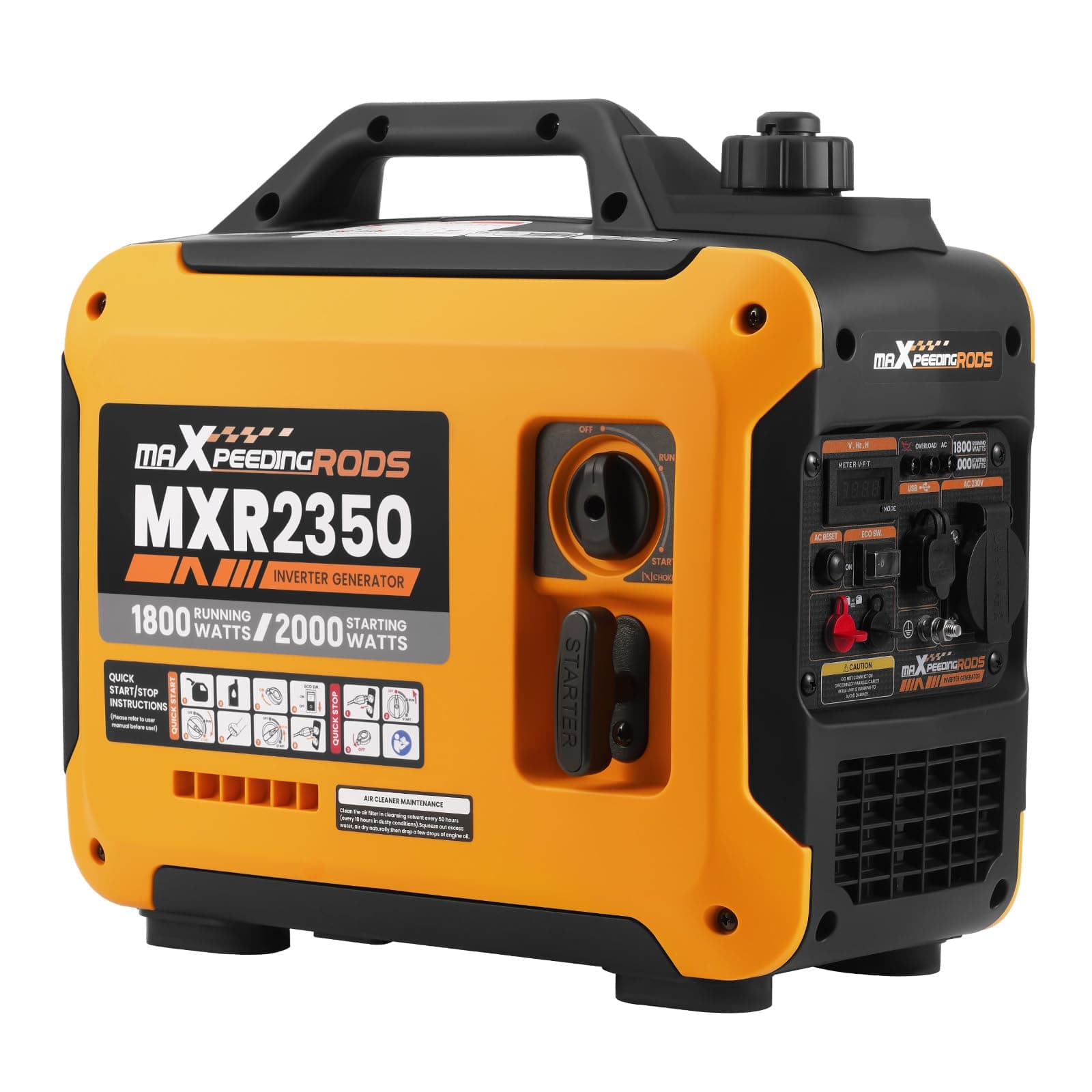 maXpeedingrods Generador Electrico Gasolina 2000W Generador Inverter Portátil con USB y Tomas de 230V, Pantalla Digital, Compacta y Ligera, para Camping Autocaravan