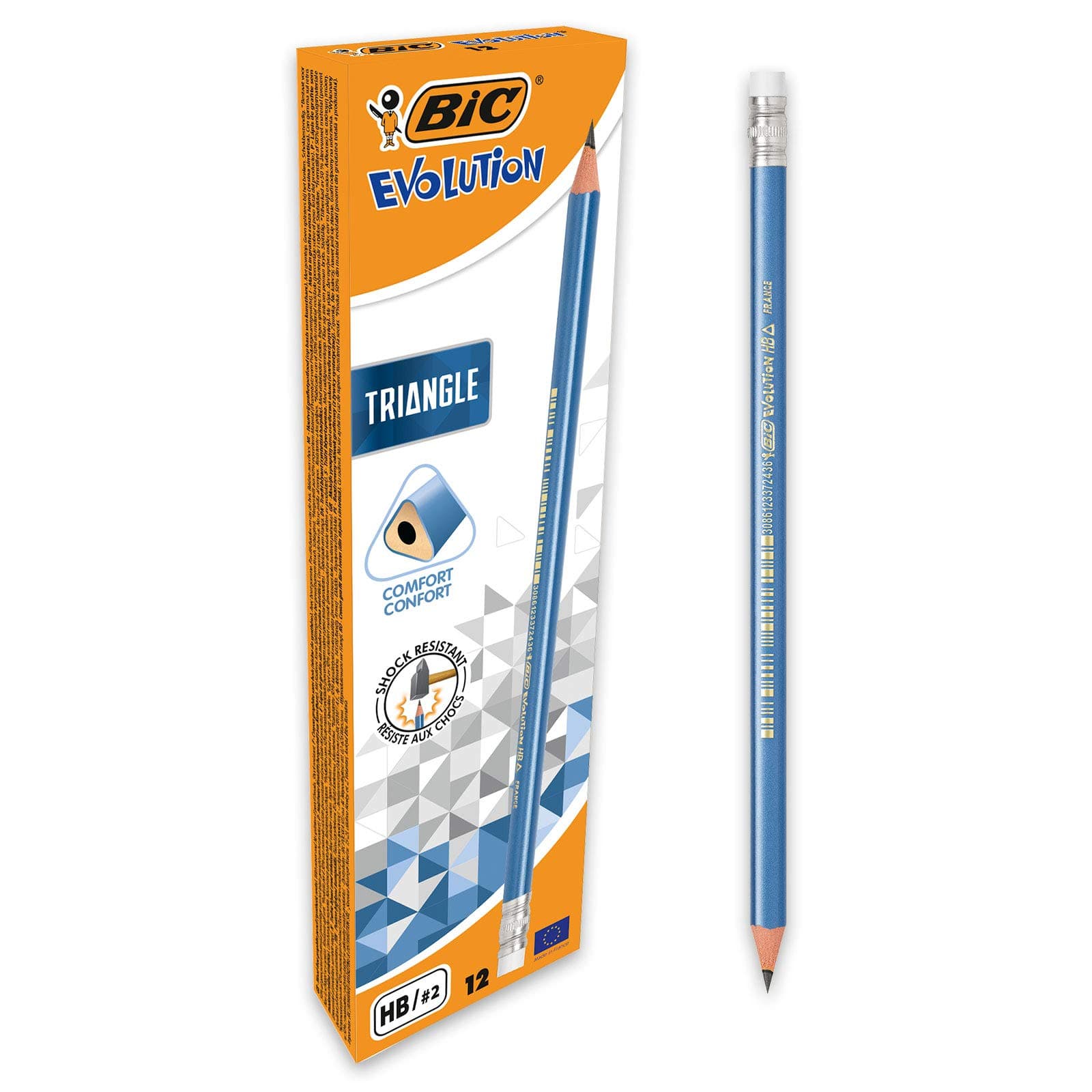BIC Evolution Triangle HB Dreikant Bleistifte mit Radiergummi - 12er Pack