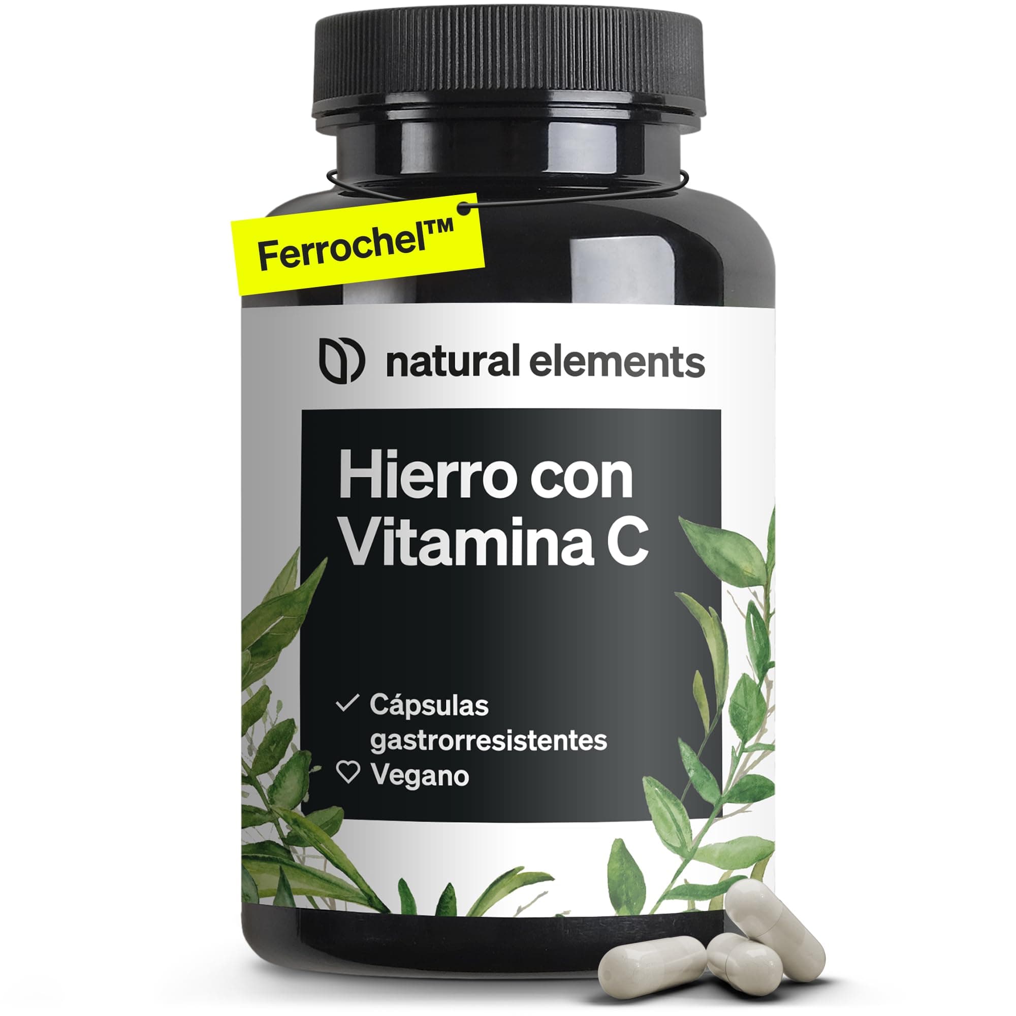 Ferrochel™ Hierro con Vitamina C (42mg) - 180 Cápsulas gastrorresistentes - 20mg de bisglicinato de hierro (quelato de hierro) - Materia prima de primera calidad - Probado en laboratorio y vegano