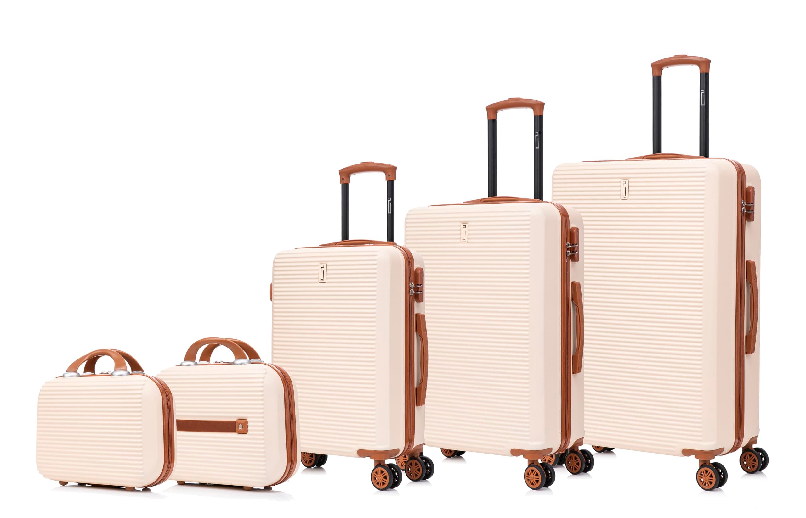 CELIMS - Set Maletas Rígidas 5 Piezas | Maleta Cabina + Maleta Mediana + Maleta Grande + 2X Neceser | 55x40x20 + 65cm + 75cm | Juego de 3 Maletas + 2 Neceser | Crema