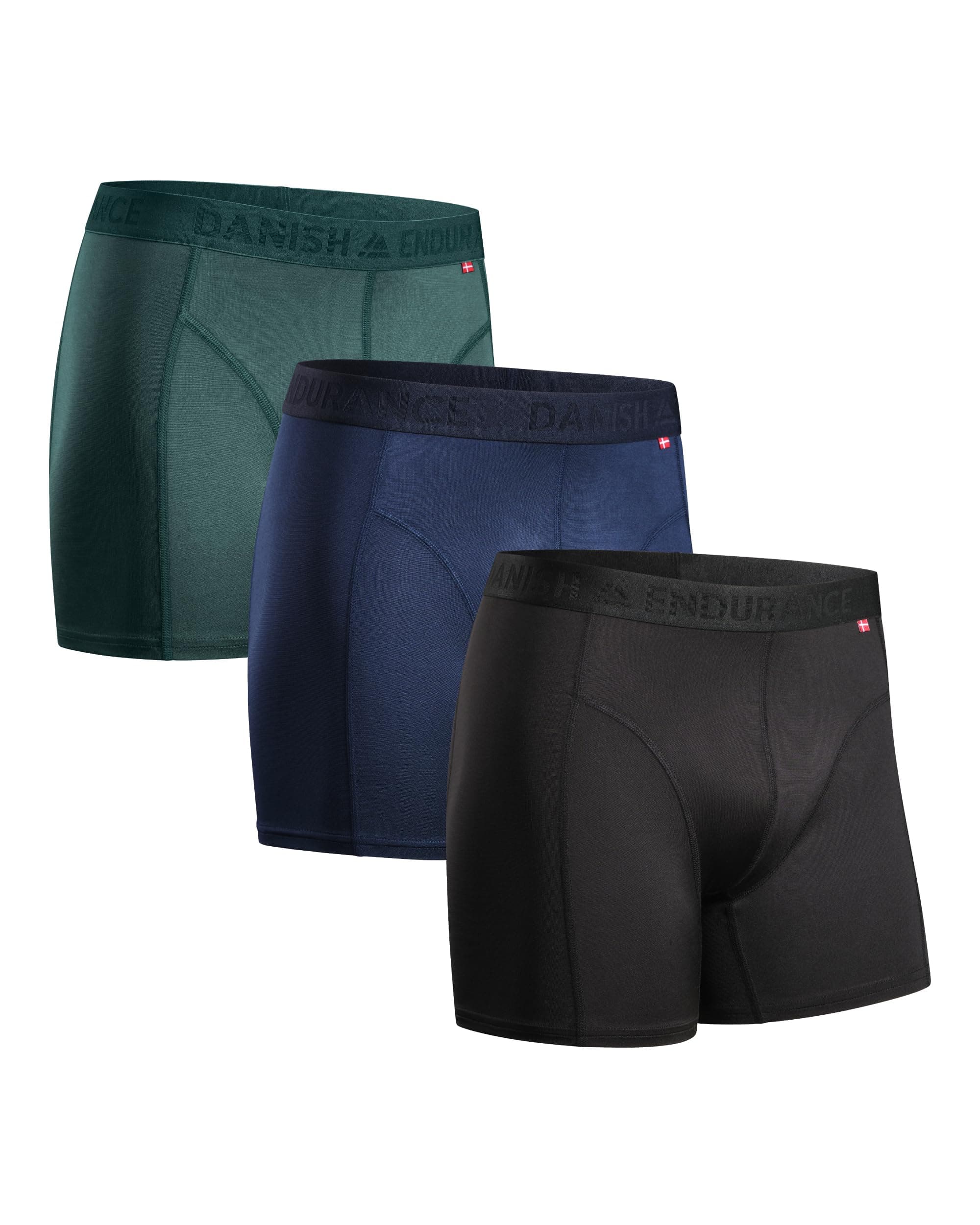 DANISH ENDURANCE 3er Pack Sport Boxershorts Herren, Funktionsunterwäsche, Sportunterwäsche, Elastisch, Geruchsneutral & Atmungsaktiv, Mit regulärem oder langem Bein