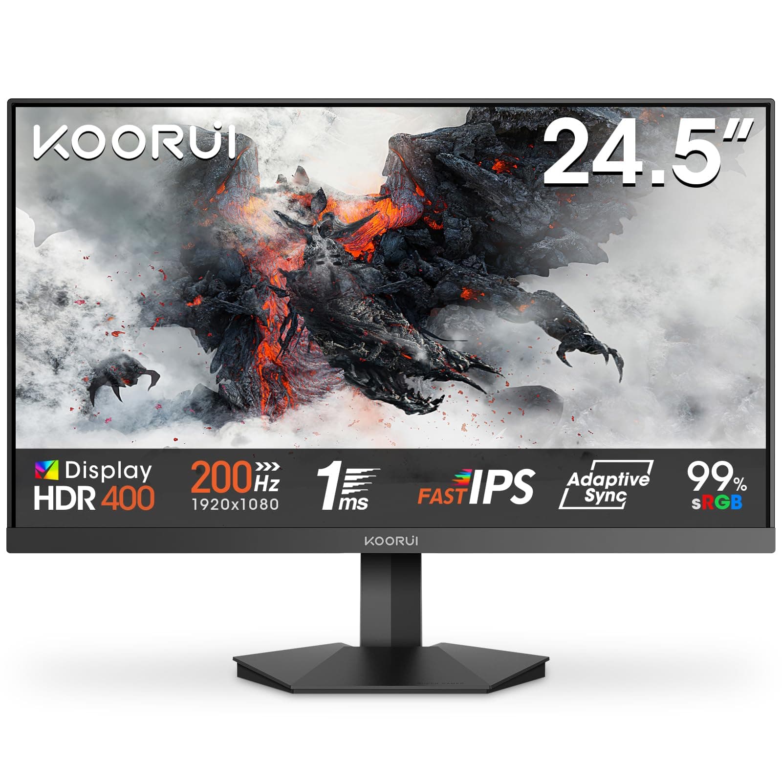 KOORUI G2511P Ecran PC Gamer 25 Pouces - 200Hz IPS FHD 1080P Ecran Gaming, 1ms HDR400 Adaptive Sync, Compatible VESA 75x75mm, HDMI 2.0/DP1.4