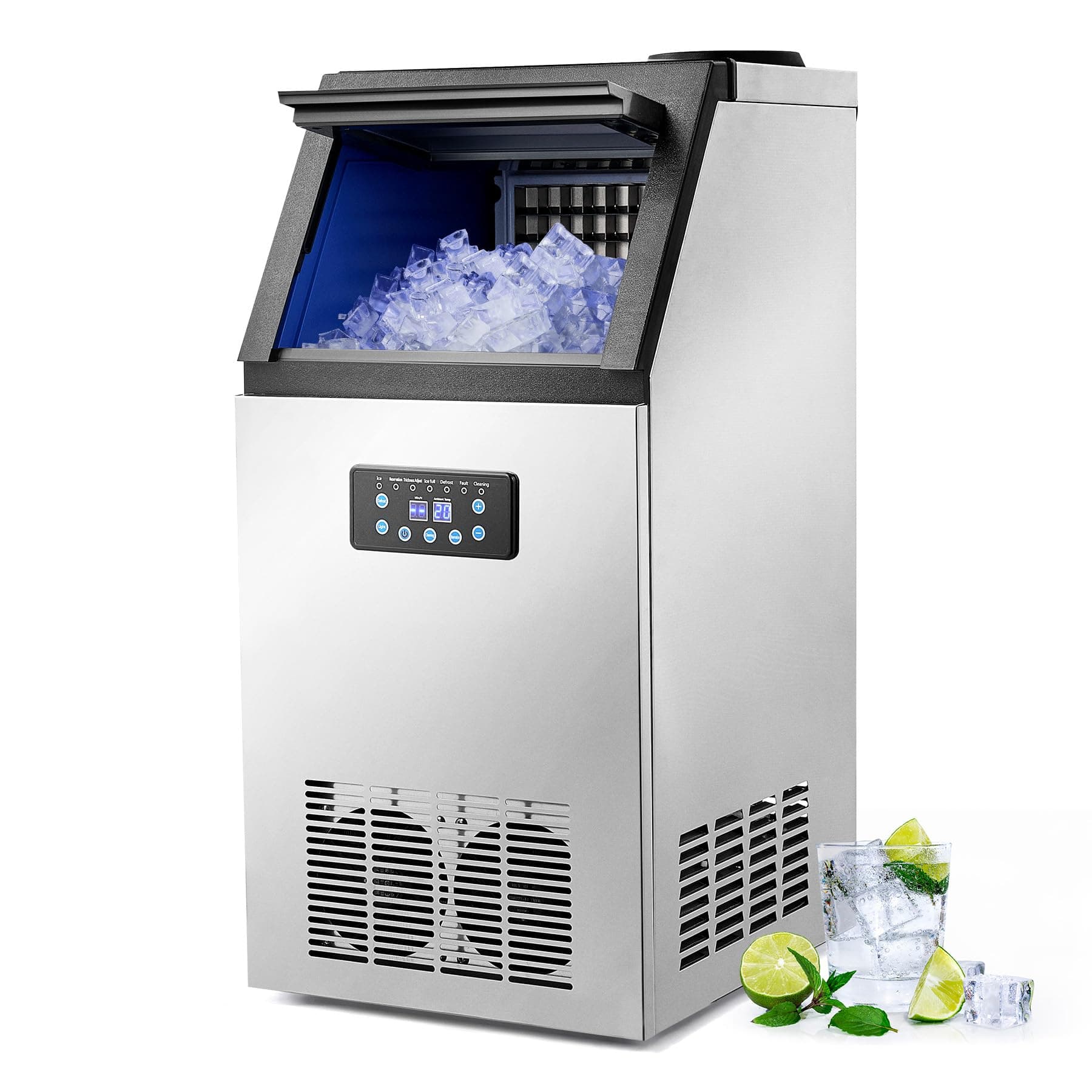 CREWORKS Machine à Glaçons Commerciale 480W 58kg/24h Ice Maker Professionnel 36 Pièces Écran LCD Storage de 10kg pour Maison Bureau Restaurant Bar Café