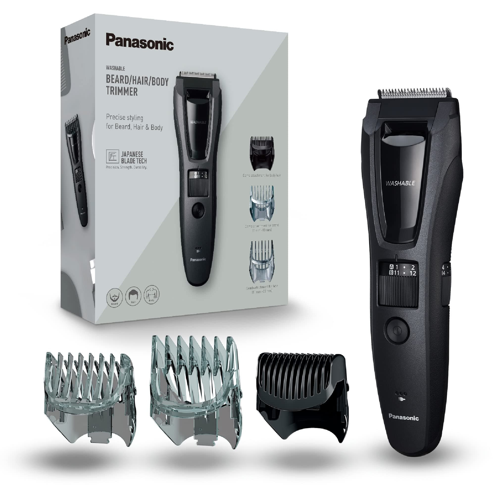 Panasonic ER-GB62-H503 Regolabarba e Tagliacapelli da Uomo, Tagliacapelli Portatile Cordless Impermeabile, 39 Impostazioni di Lunghezza, 3 Accessori, Funzionamento Senza Filo e con Cavo, Grigio Opaco