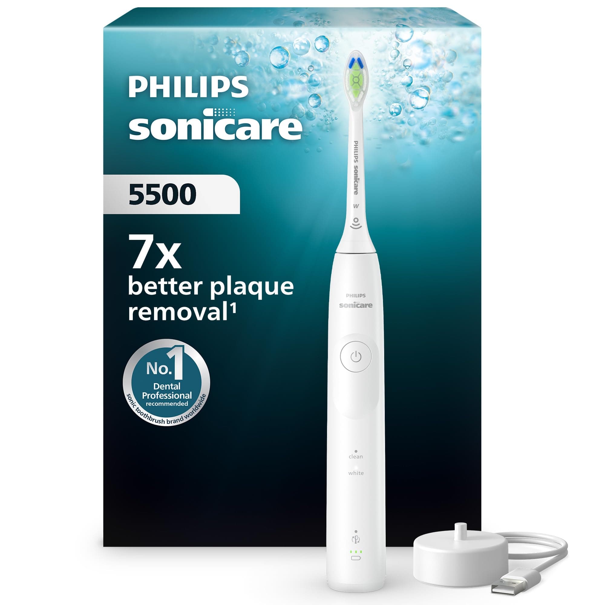 Philips Sonicare 5500, spazzolino elettrico sonico con 1 livello di intensità, avviso di pressione, EasyStart, Smartimer e BrushPacer, bianco, modello HX7110/01 [Nuova tecnologia]