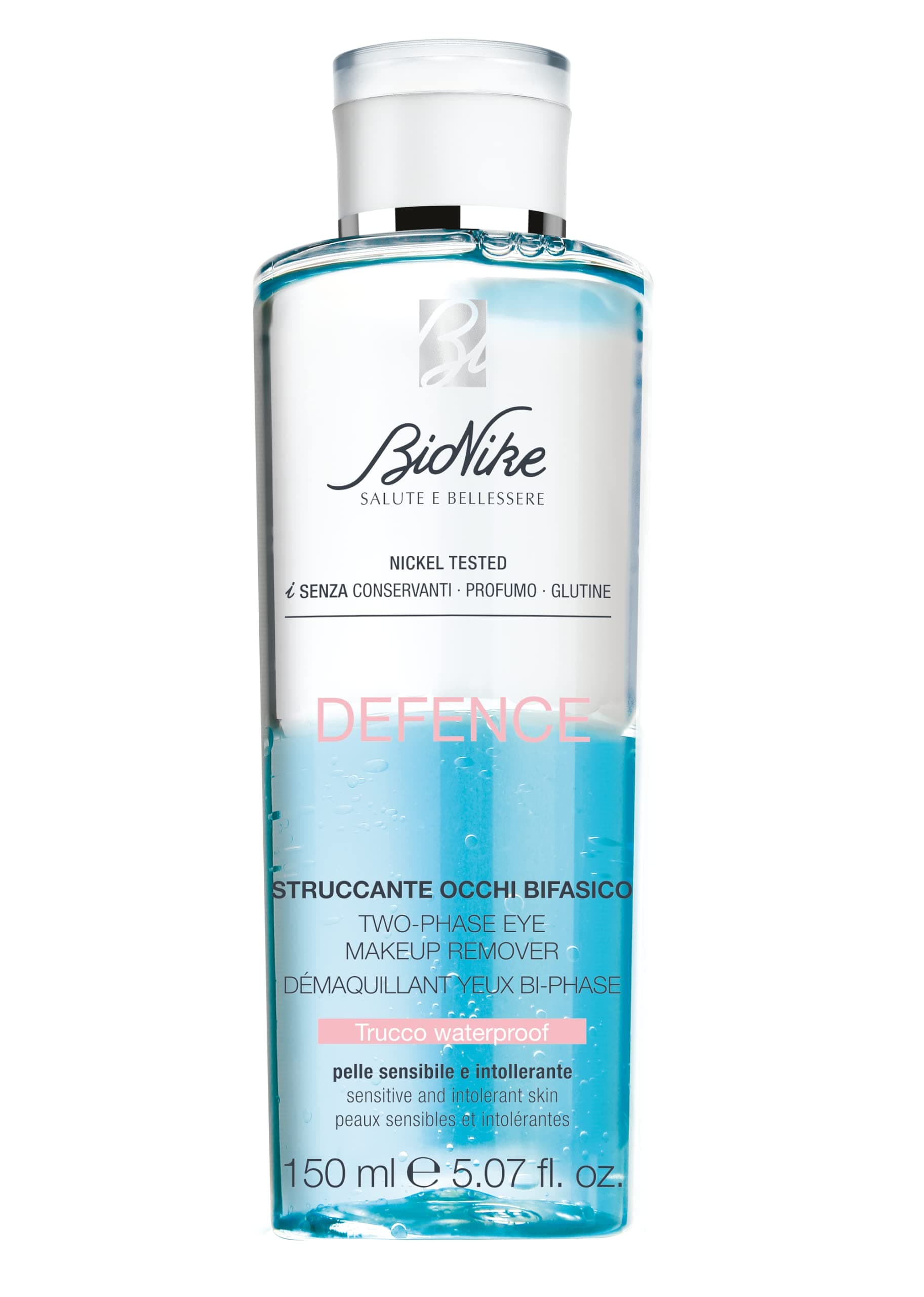 Bionike Defence - Struccante Occhi Bifasico per Pelli Sensibili e Intolleranti, Ideale anche il Trucco Waterproof, Dona una Detersione Profonda e Idratazione, 150 ml