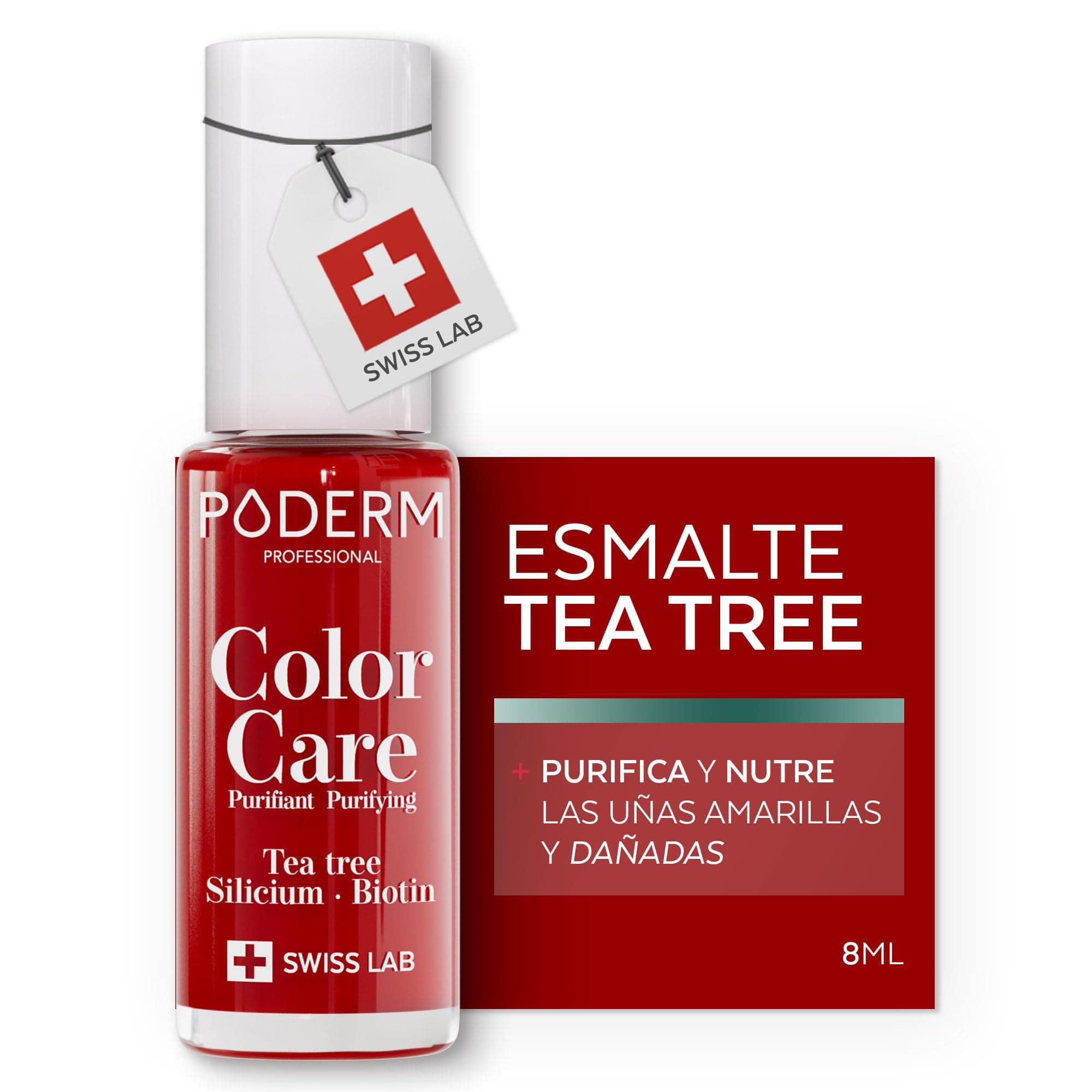 PODERM - ESMALTE DE UÑAS TEA TREE PARA HONGOS DE UÑAS - ROJO CEREZA - TRATAR LAS UÑAS AMARILLAS/DAÑADAS - Esmastas-cuidado - Previene y trata HONGOS - CUIDADO 2 IN 1 - FÓRMULA ÚNICA - Hecho en Suiza