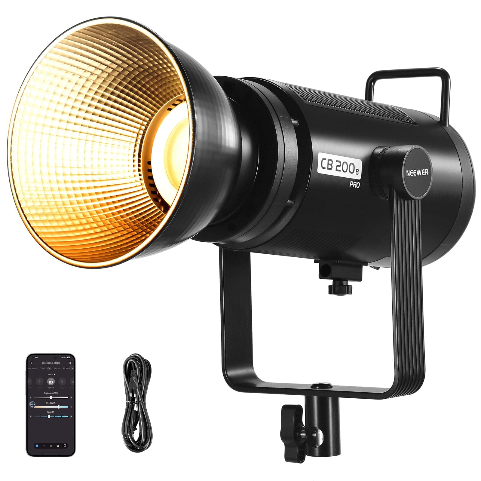NEEWER CB200B Pro 210W COB Video Light avec 2,4G/Application Contrôle à Distance, Éclairage Sortie Continue LED, Monture Bowens Lumière Photo Studio