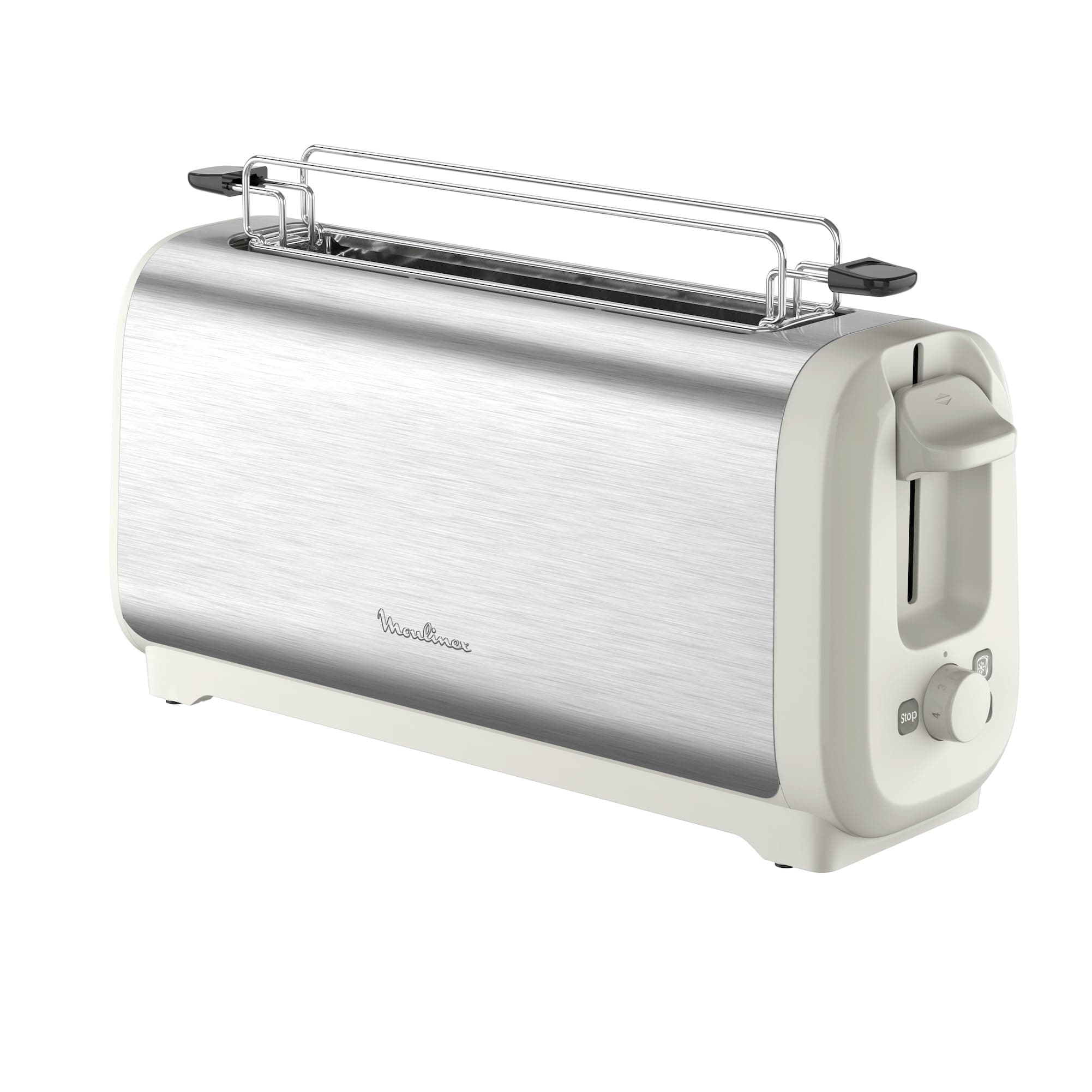 Moulinex Subito, Grille-pain longue fente avec chauffe-viennoiseries, Dorage plus rapide, Économies d'énergie, Rise et inox, LS5S1AE0