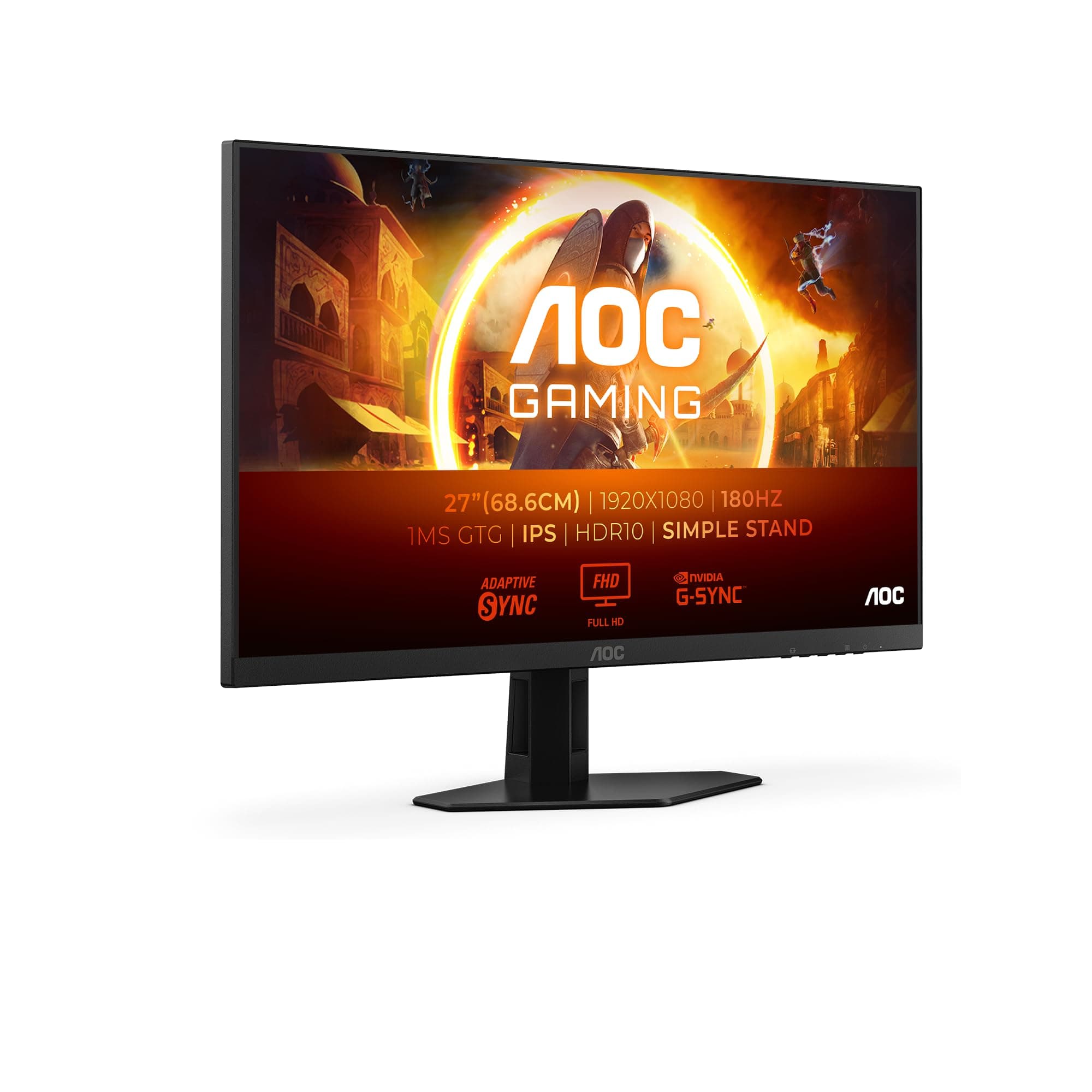 AOC 27G4XED 27 Zoll FHD Gaming Monitor, 180Hz, Fast IPS Panel, 0.5ms MPRT, Adaptive Sync, HDR10, G-Sync Compatible, Lautsprecher,(1920x1080 HDMI 2X 2.0 DP 1x 1.4) Schwarz
