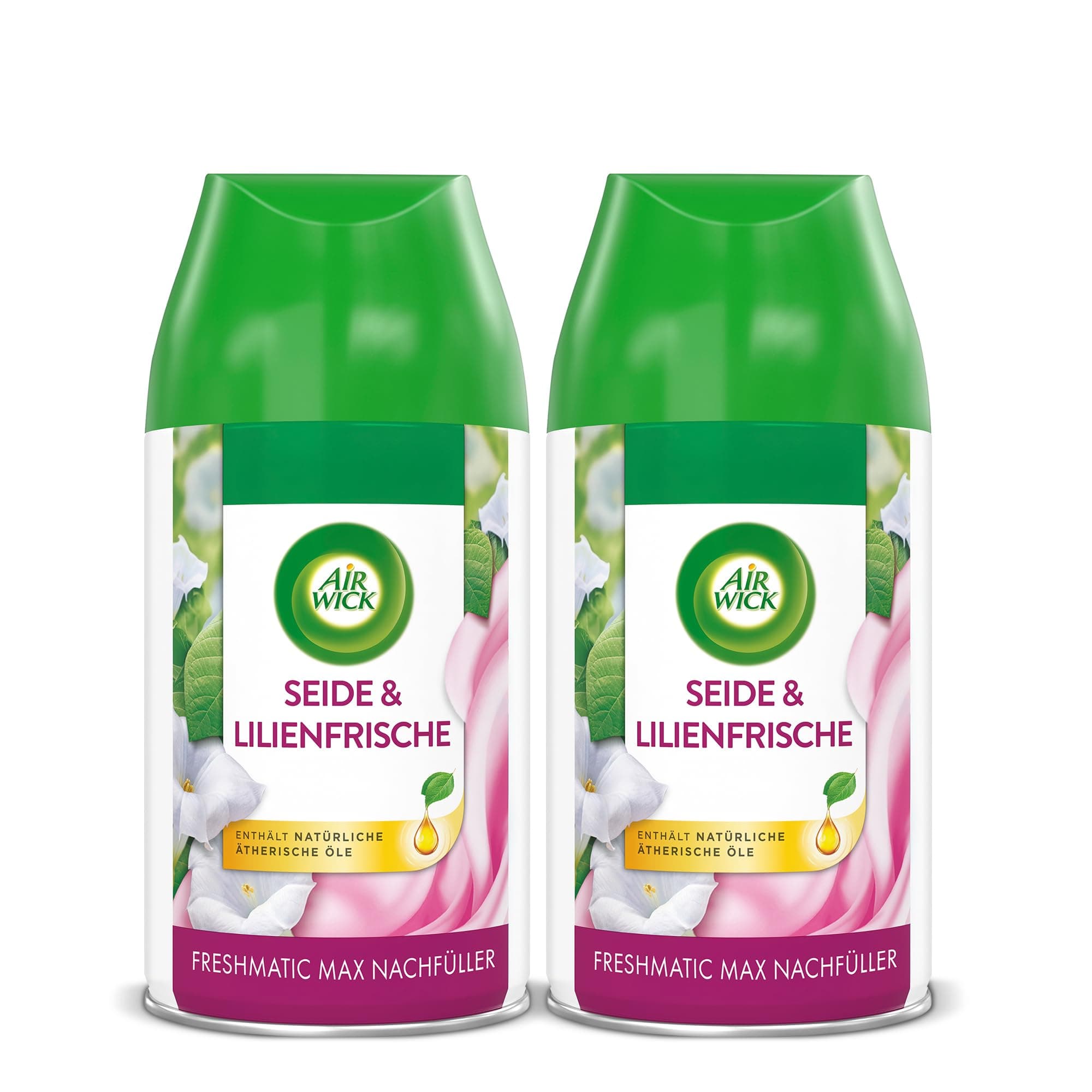 Air Wick Freshmatic Max Raumspray DUO – Nachfüller für den Air Wick Freshmatic Max – Duft: Seide und Lilienfrische – 2 x 250 ml Nachfüller