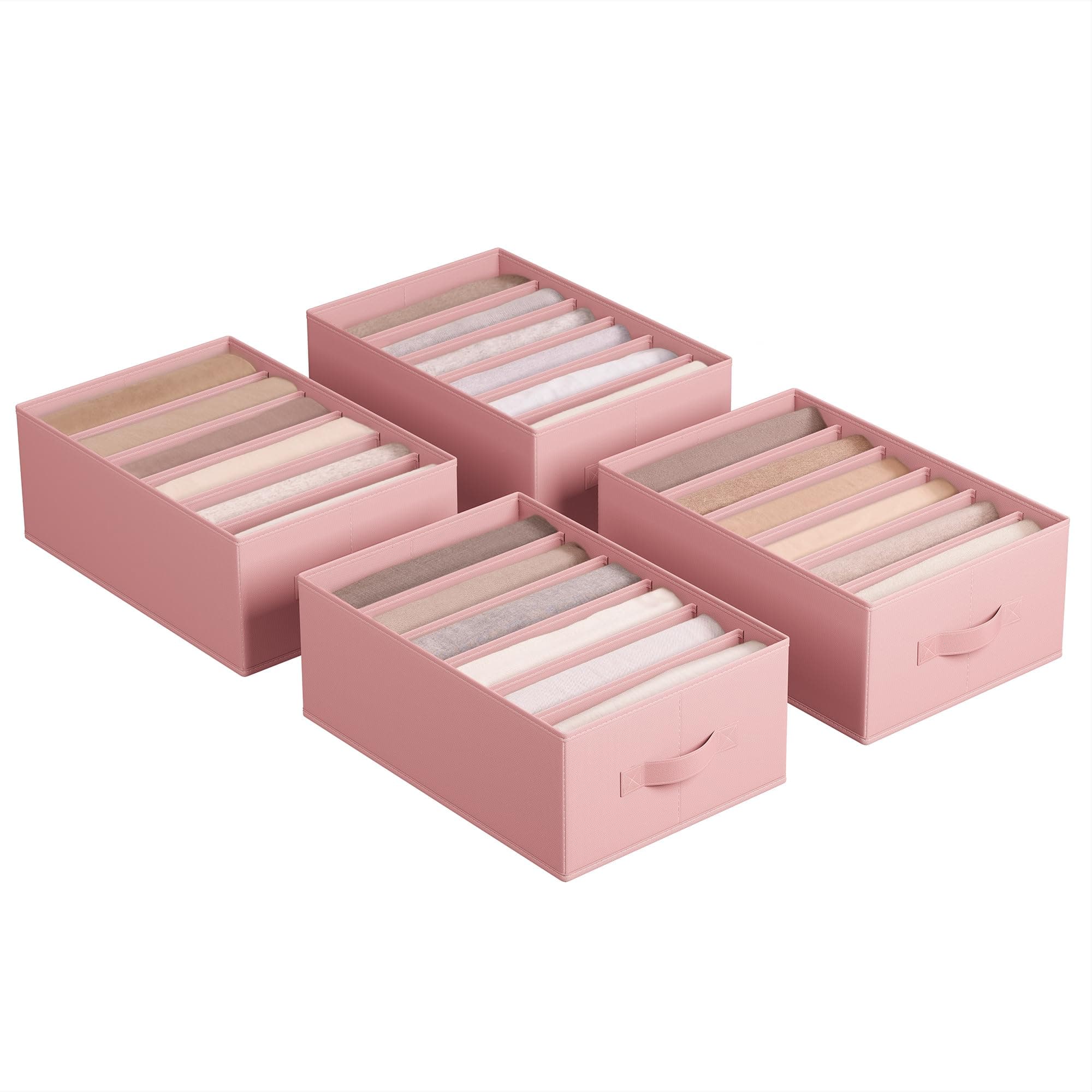 SONGMICS Kleiderschrank-Organizer 4er Set, Aufbewahrungsbox 6 Fächer, Schubladen-Ordnungssystem, Ordnungsboxen faltbar, 42 x 30 x 17 cm, für Hosen, Kleidung, pastellrosa RUS009R01